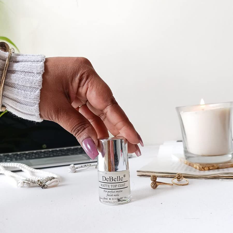 DeBelle Gel Nail Polish Set - 2 Pack with Royale Viola (Dark Violet) & Matte Top Coat - 16ml Total (8ml Each) | Chip-Resistant, No UV Light Needed | Perfect for Manicures, Pedicures & Nail Art Designs