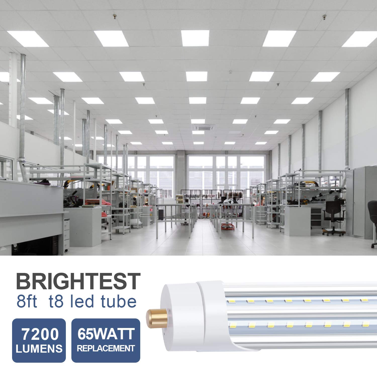 8 Foot LED Bulbs 65W 6000K Daylight White - T8 T10 T12 LED Tube Lights with FA8 Single Pin, 270° Wide Angle, Ballast Bypass & Dual-End Powered - Energy Efficient Fluorescent Replacement (12 Pack) - Perfect for Garage, Warehouse, Office & Commercial Lighting