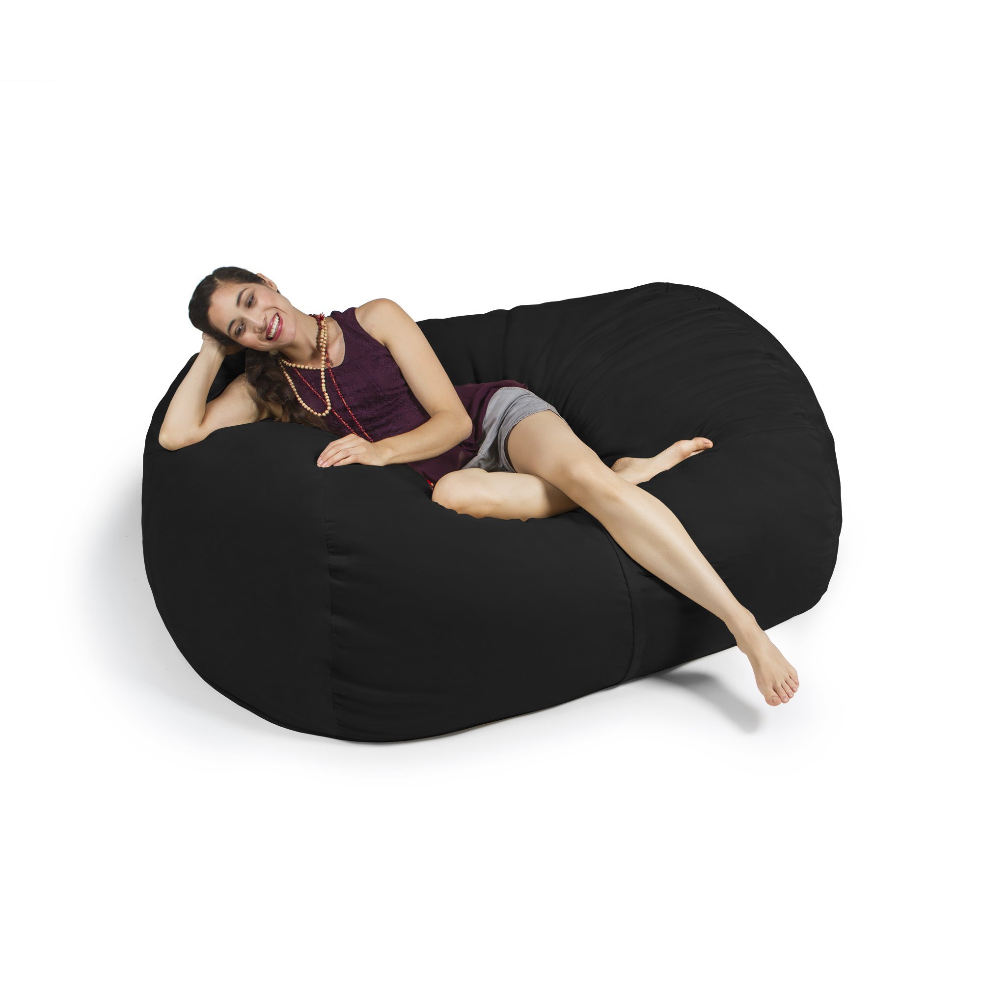Jaxx 5.5 Foot Oversized Bean Bag Loveseat - Ultra Soft Faux Fur - Black - Perfect for Living Room, Game Room & Dorm Relaxation