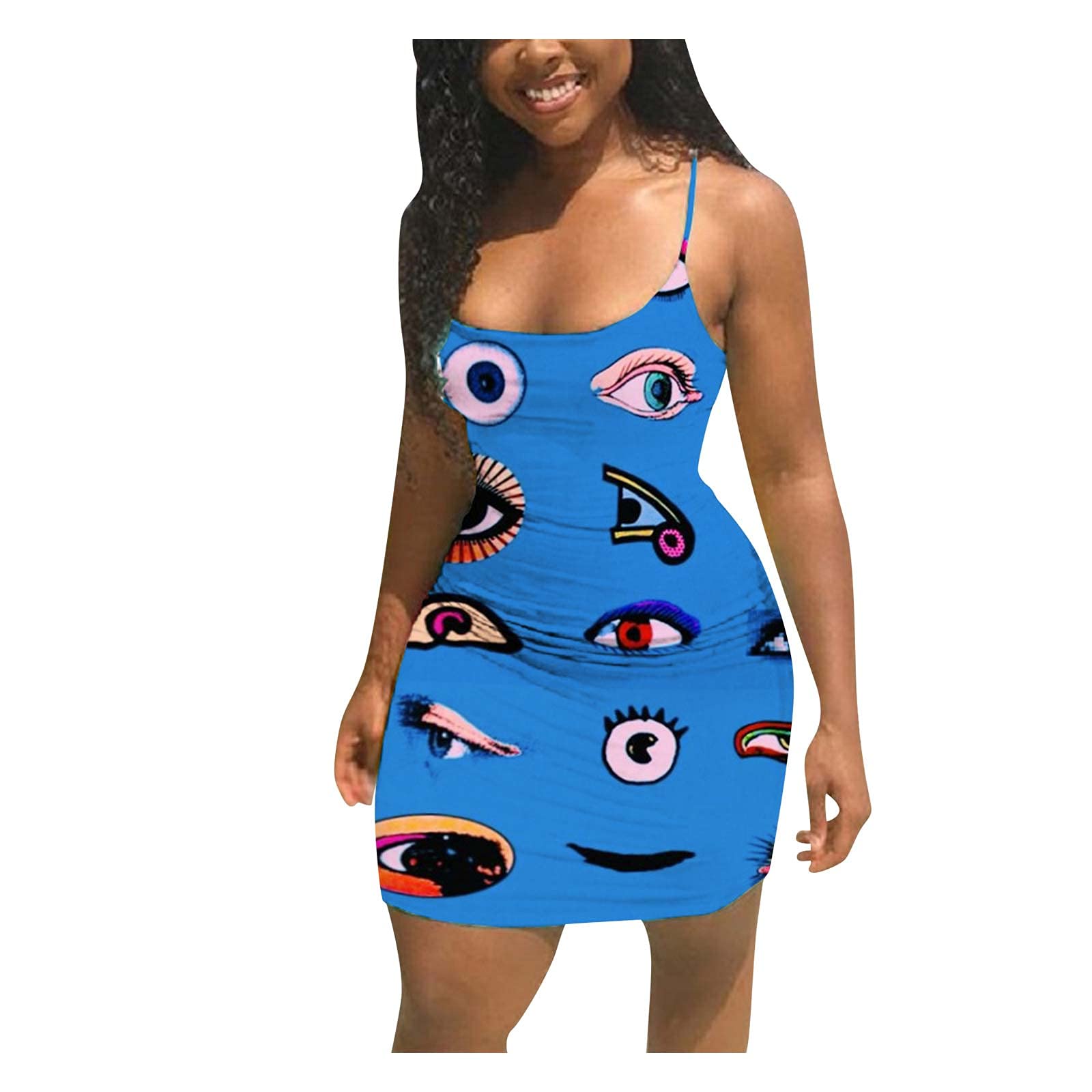Women's Casual Round Neck Sleeveless Dress with Print & Belt - Business Office Wear, Summer Outfits, Party & Date Night Dresses for Women