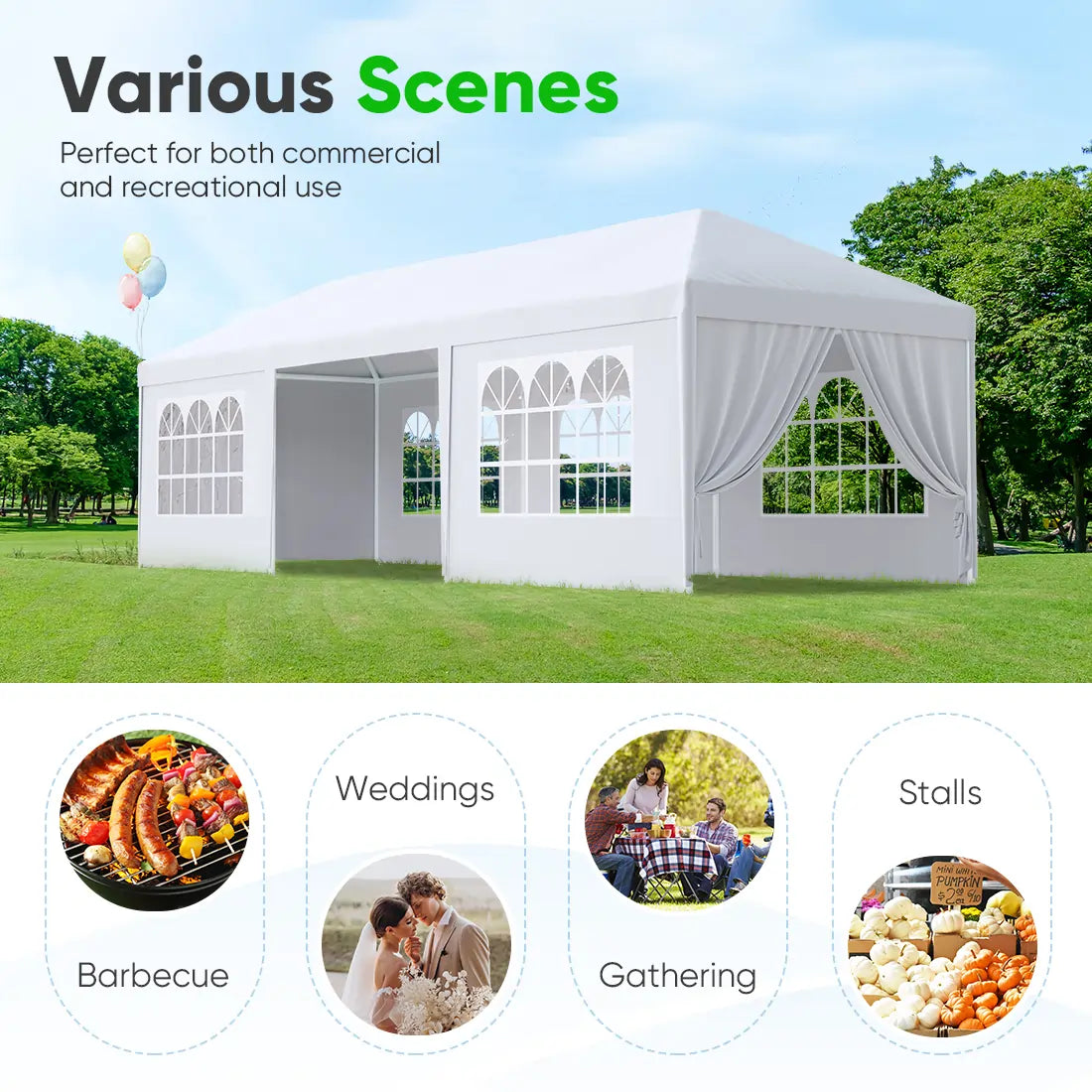 Quictent 10x20 10x30 White Party Tent - Heavy Duty Canopy for Outdoor Events, Weddings, Picnics & Backyard Gatherings