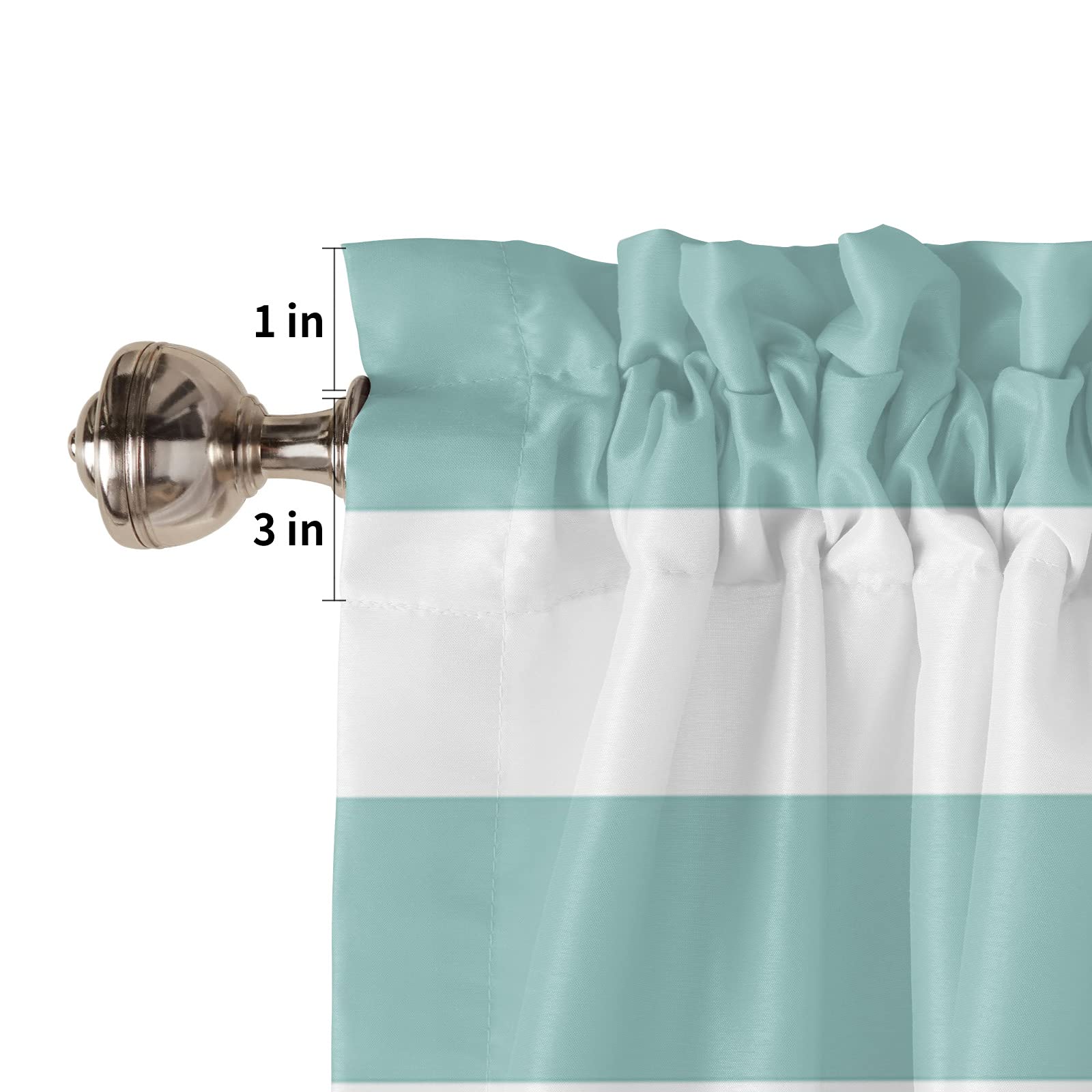 Teal Geometric Stripes Marine Anchor Kitchen Curtains Set with Valances - 24 Inch Length Rod Pocket Tier Curtains in Ocean Turquoise Pattern - Perfect for Cafe, Bedroom, and Coastal-Themed Windows