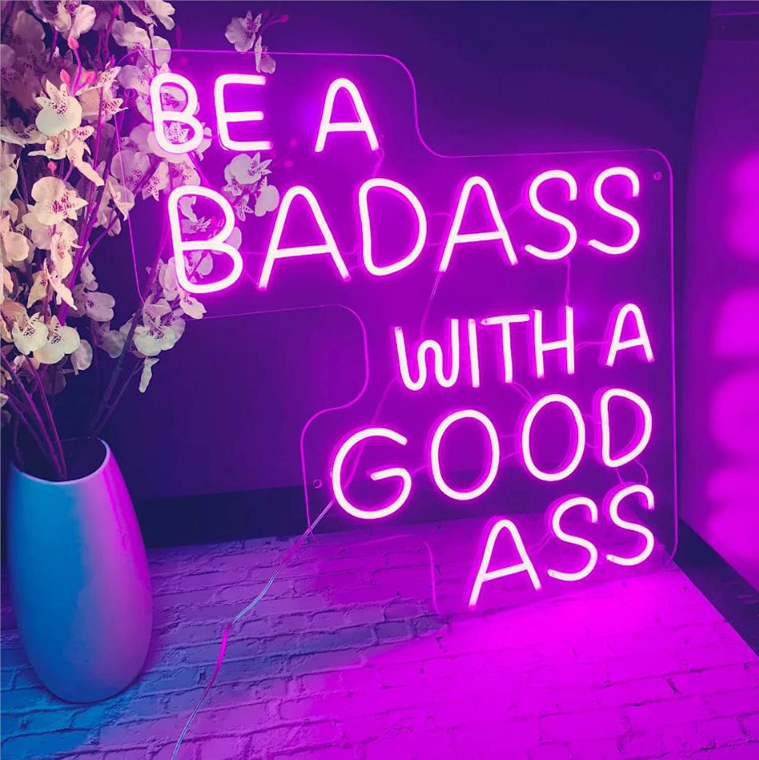 Be a Badass with a Good Ass Neon Sign Light - Custom Wall Decor for Home, Bar & Office - Unique Housewarming & Birthday Gift - Vibrant Visual Artwork for Pub, Club & Bedroom Decoration