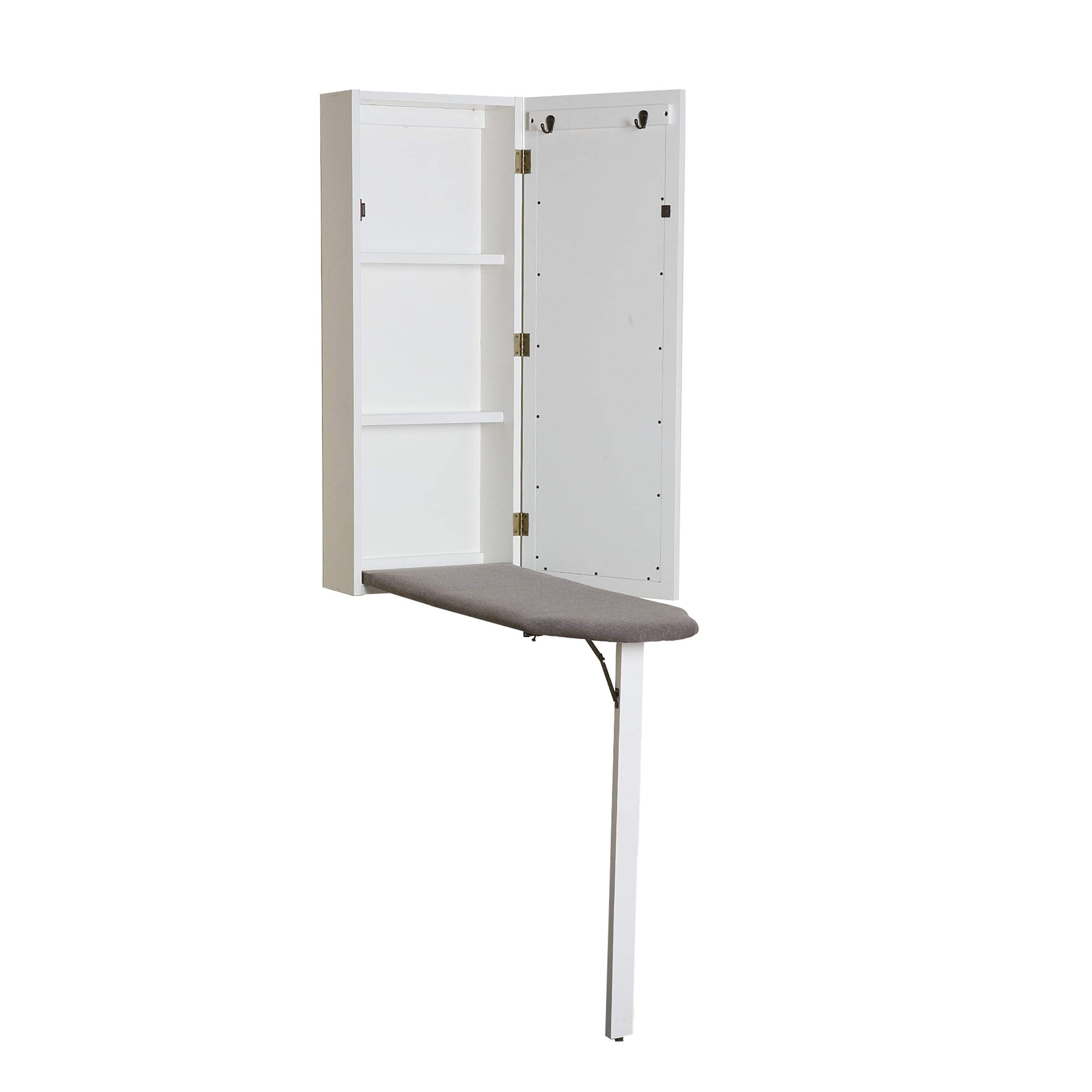 Wall-Mounted Ironing Board with Storage | Space Saving Folding Design | Gray, White & Wood Finish | Perfect for Small Apartments, Laundry Rooms & Closets