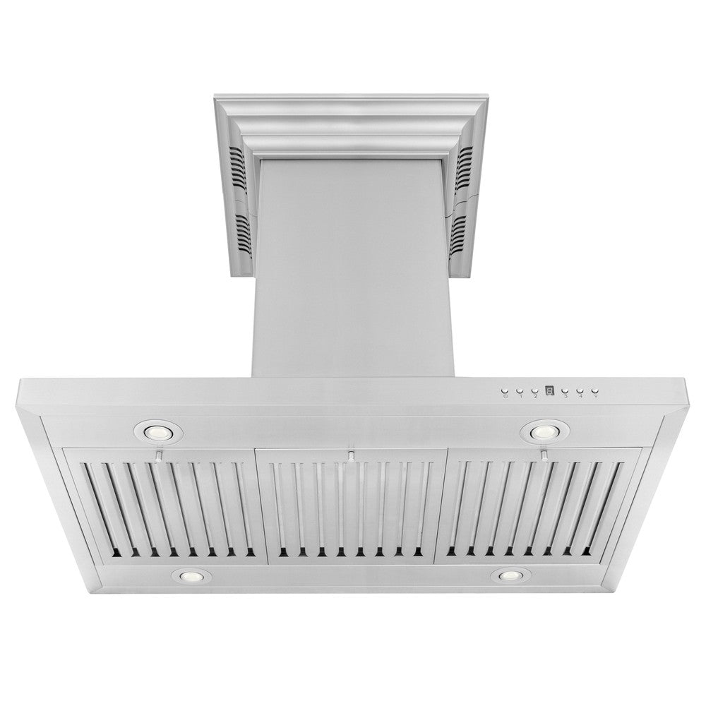 ZLINE GL2iCRN BT Stainless Steel Island Mount Range Hood with Built-in CrownSound Bluetooth Speakers - Premium Kitchen Ventilation for Modern Homes, Perfect for Cooking & Entertaining