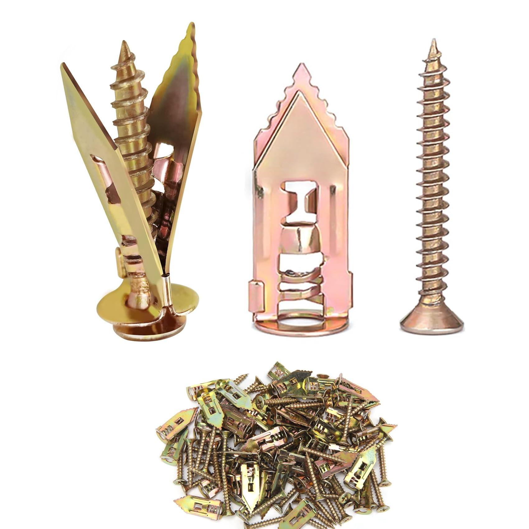 2024 Upgraded Self-Drilling Drywall Anchors & Screws Kit - No Drill Needed, Wall Damage-Free (50 Pack, 0.47x1.37 Inch) - Perfect for TV Mounting, Shelf Straps, Cabinet Fixing & Curtain Installation