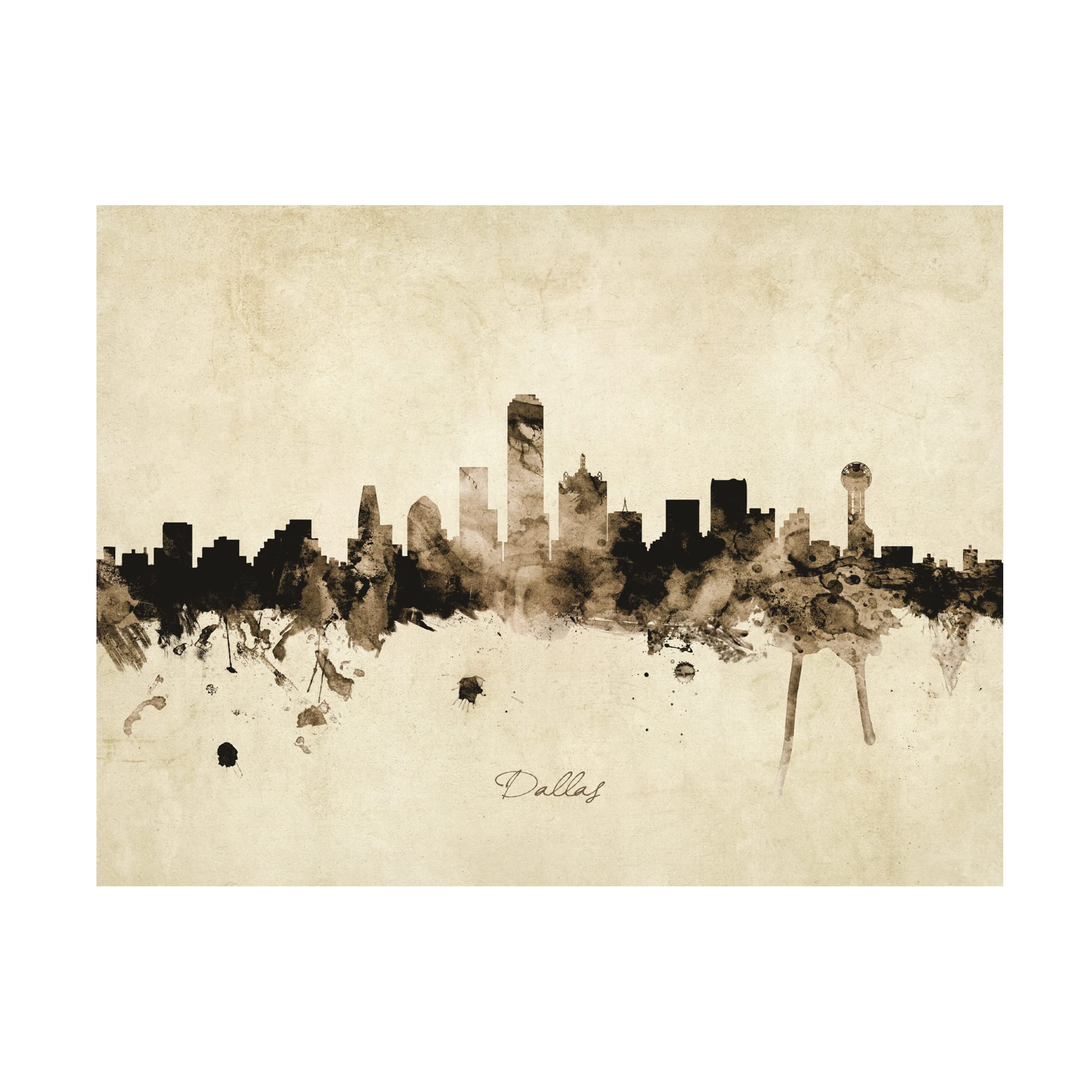 Michael Tompsett Dallas Texas Skyline Vintage Canvas Art Print - Wall Decor for Living Room, Office & Bedroom