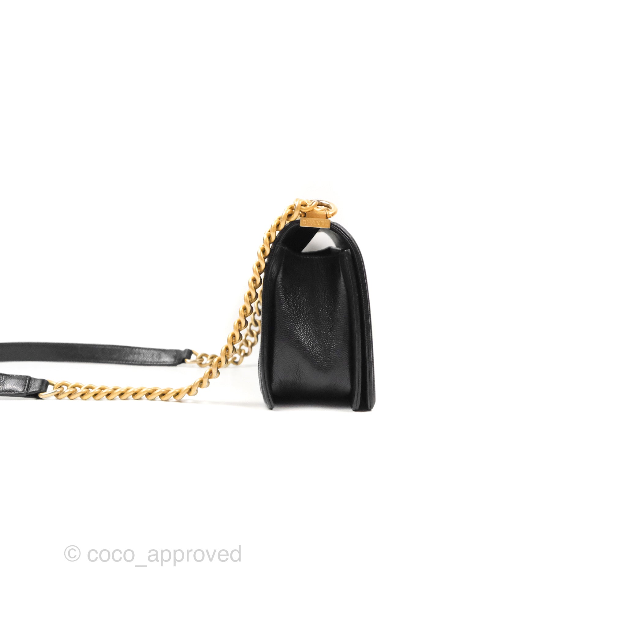 Chanel Chevron Medium Boy Bag in Black Caviar Leather with Aged Gold Hardware - Luxury Crossbody Bag for Women, Perfect for Evening Events & Parties