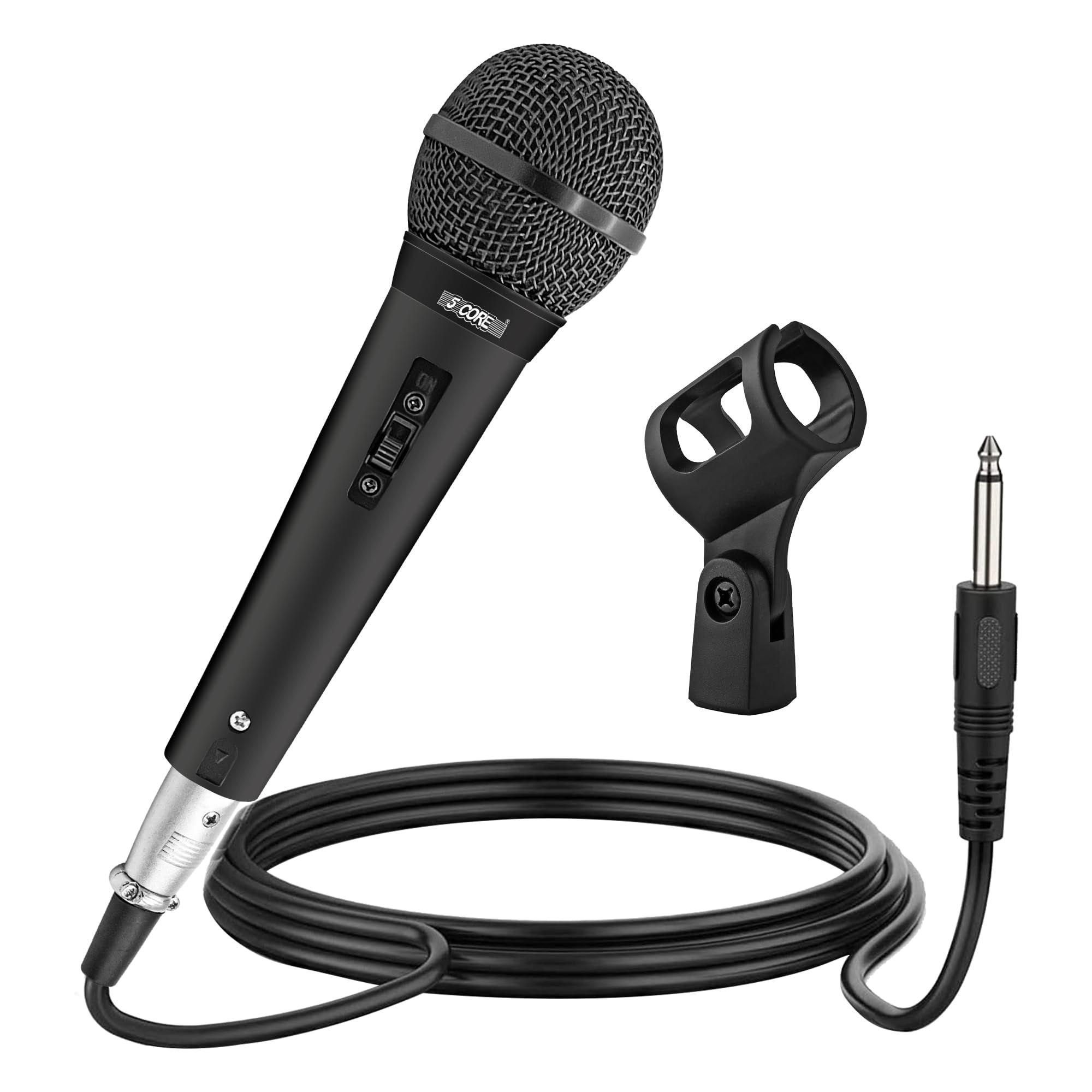 5 CORE Dynamic Vocal Microphone - Cardioid Unidirectional Handheld Mic with On/Off Switch & XLR Cable (PM 101 BLK) for Singing, Karaoke, Live Performances & Studio Recording