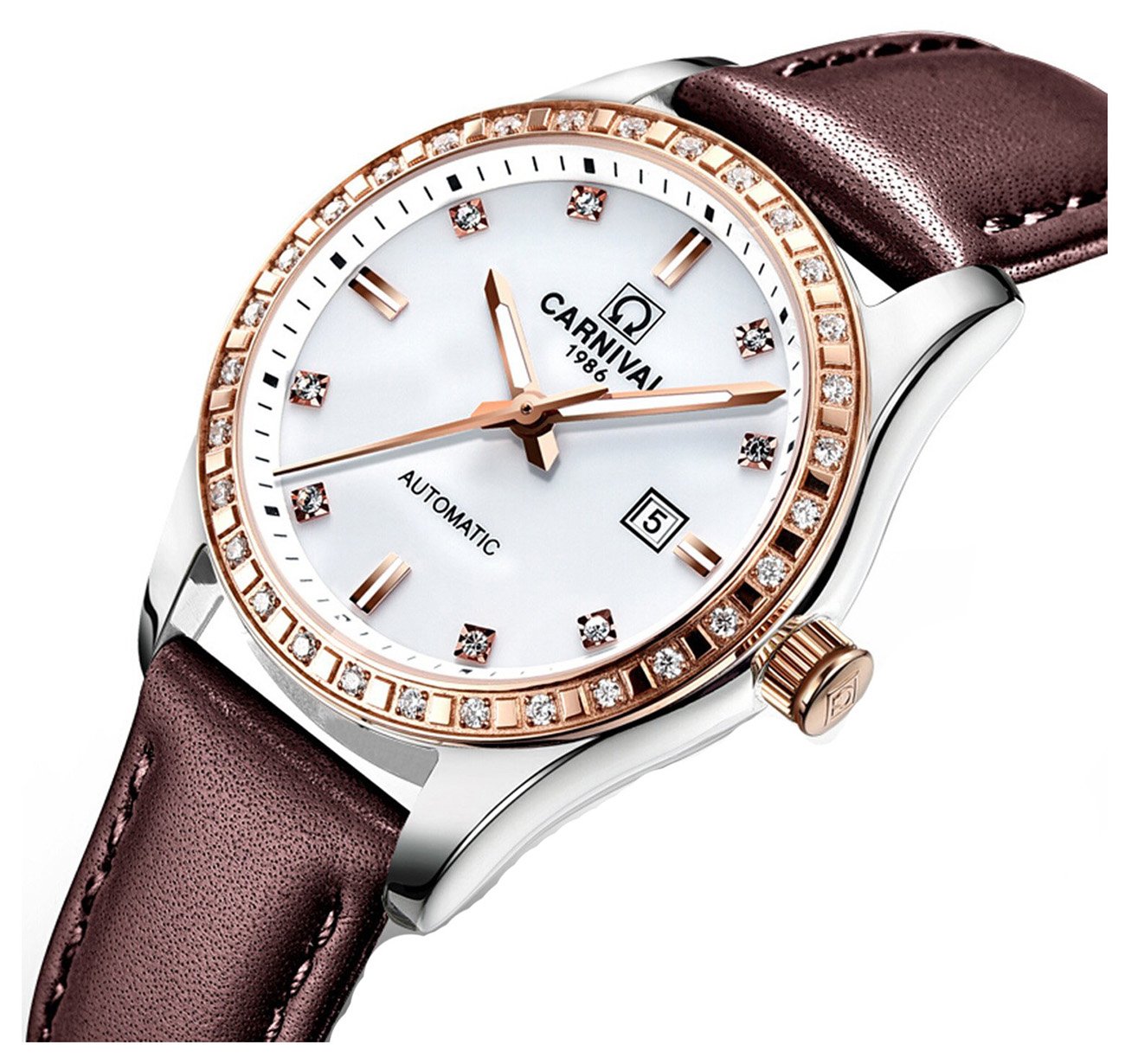 Luxury Rhinestone Automatic Mechanical Watch for Women - Stainless Steel, Luminous, Waterproof - Perfect for Parties, Work & Everyday Wear