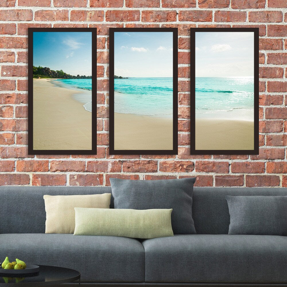 Beachy Framed Plexiglass Wall Art Set of 3 - Coastal Decor for Living Room, Bedroom & Office - Ocean Themed Modern Acrylic Prints