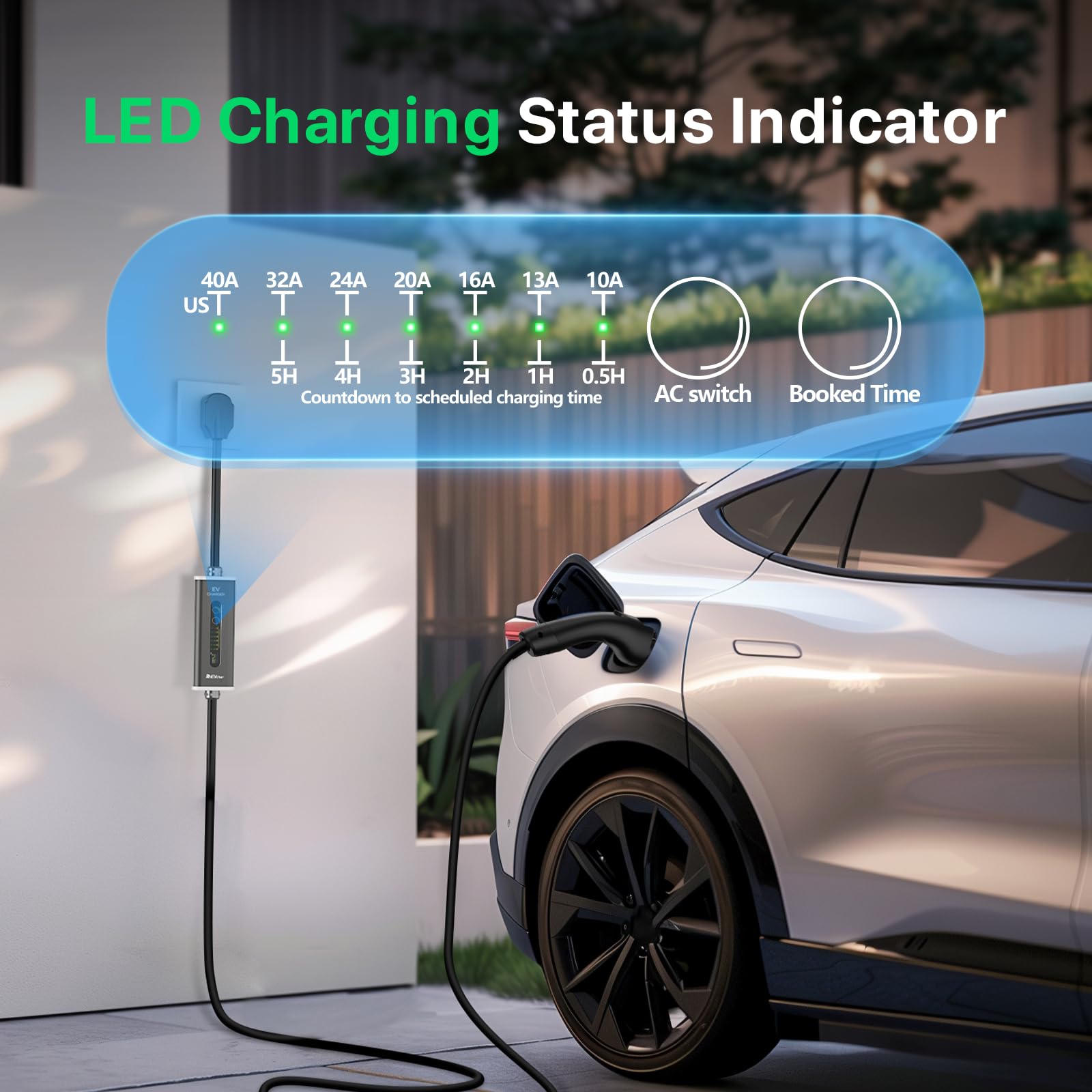 40A 9.6KW Level 2 EV Charger with 25Ft Cable & J1772 Connector - 14-50 Plug, Smart Charging Timer for All Electric Vehicles - Perfect for Home, Garage and Workplace Charging Stations