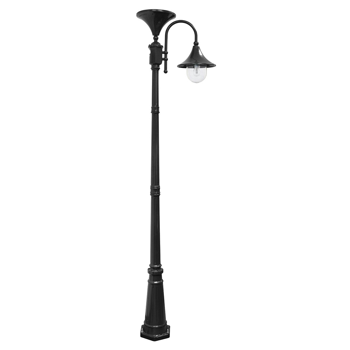 Gama Solar Everest Solar Lamp Post Light Kit - Black Cast Aluminum Outdoor Downlight with 2700K Warm White LED - Industrial Style Light Pole & Concrete Anchors - Perfect for Driveways, Gardens & Pathways