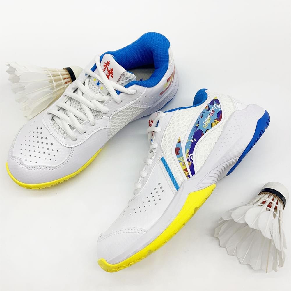 Li Ning Thunder Badminton Shoes for Kids - Breathable Lightweight White & Blue AYTT014-3 - Perfect for Indoor Sports & School PE Classes