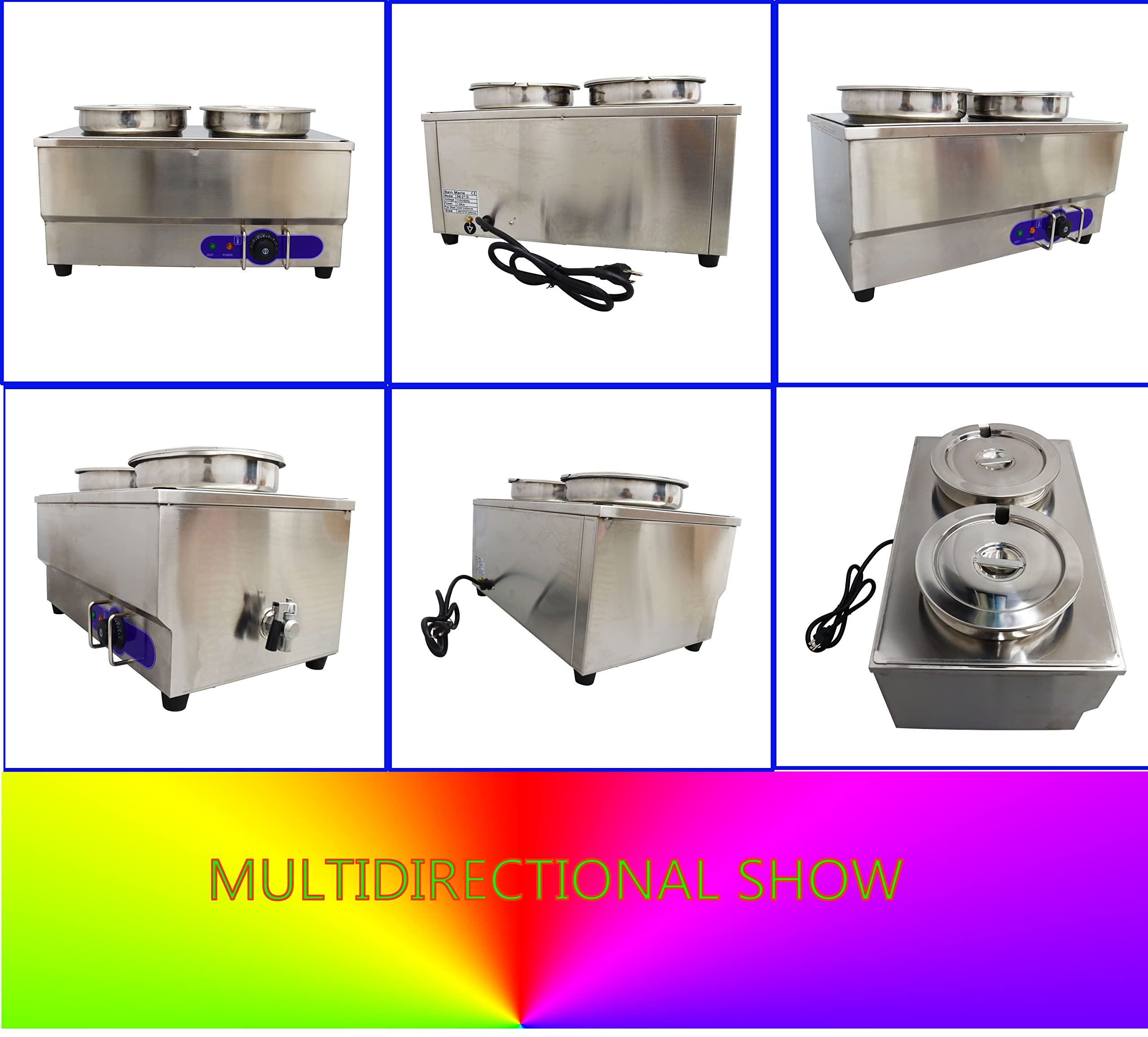 INTBUYING Commercial Stainless Steel 2-Pan Bain Marie Food Warmer | 1500W 110V Buffet Soup Heater with Pots | Ideal for Restaurants, Catering & Canteen Steam Table Service