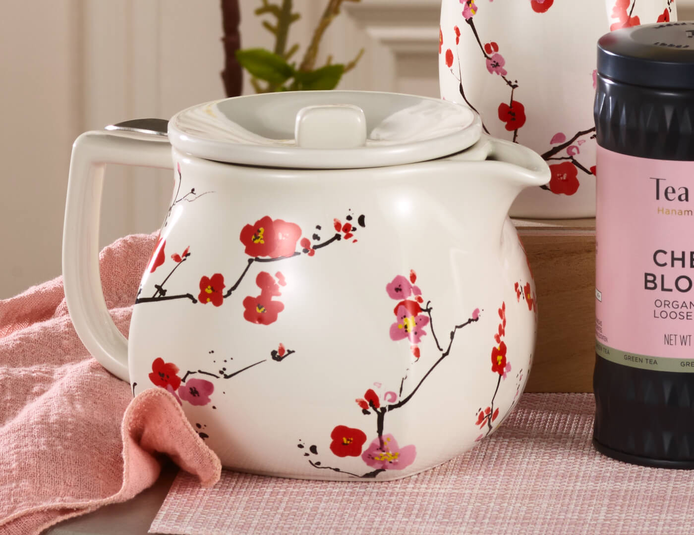 Premium Fiore Teapot with Removable Stainless Steel Infuser - Cherry Blossom Design - Perfect for Loose Leaf Tea, Herbal Tea & Blooming Tea - Ideal Gift for Tea Lovers & Home Decor