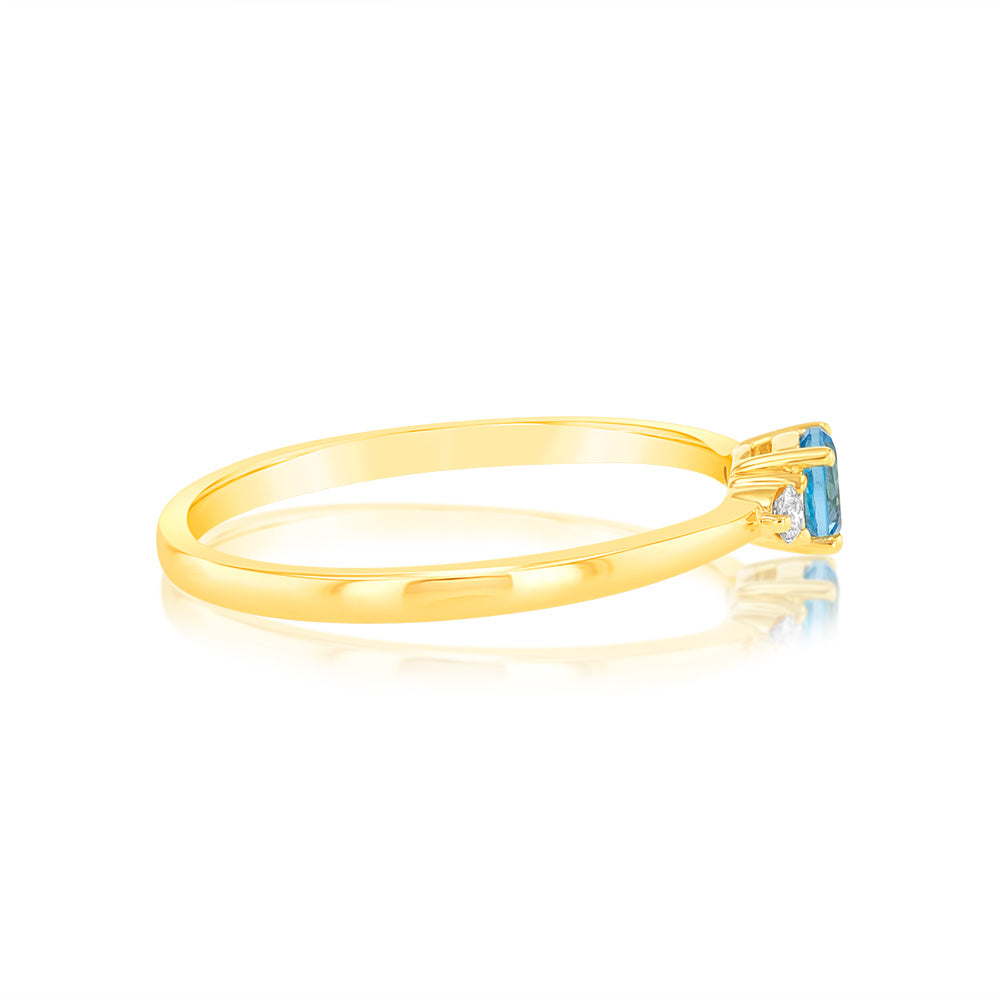 0.30 Carat Blue Topaz and Diamond Ring in 9ct Yellow Gold - Elegant Jewelry for Engagement, Anniversary & Special Occasions
