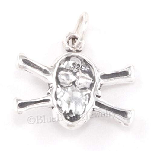 Pirate Skull & Crossbones Sterling Silver 925 Pendant Necklace - Gothic Jewelry for Halloween, Pirate Costume & Punk Fashion Accessories