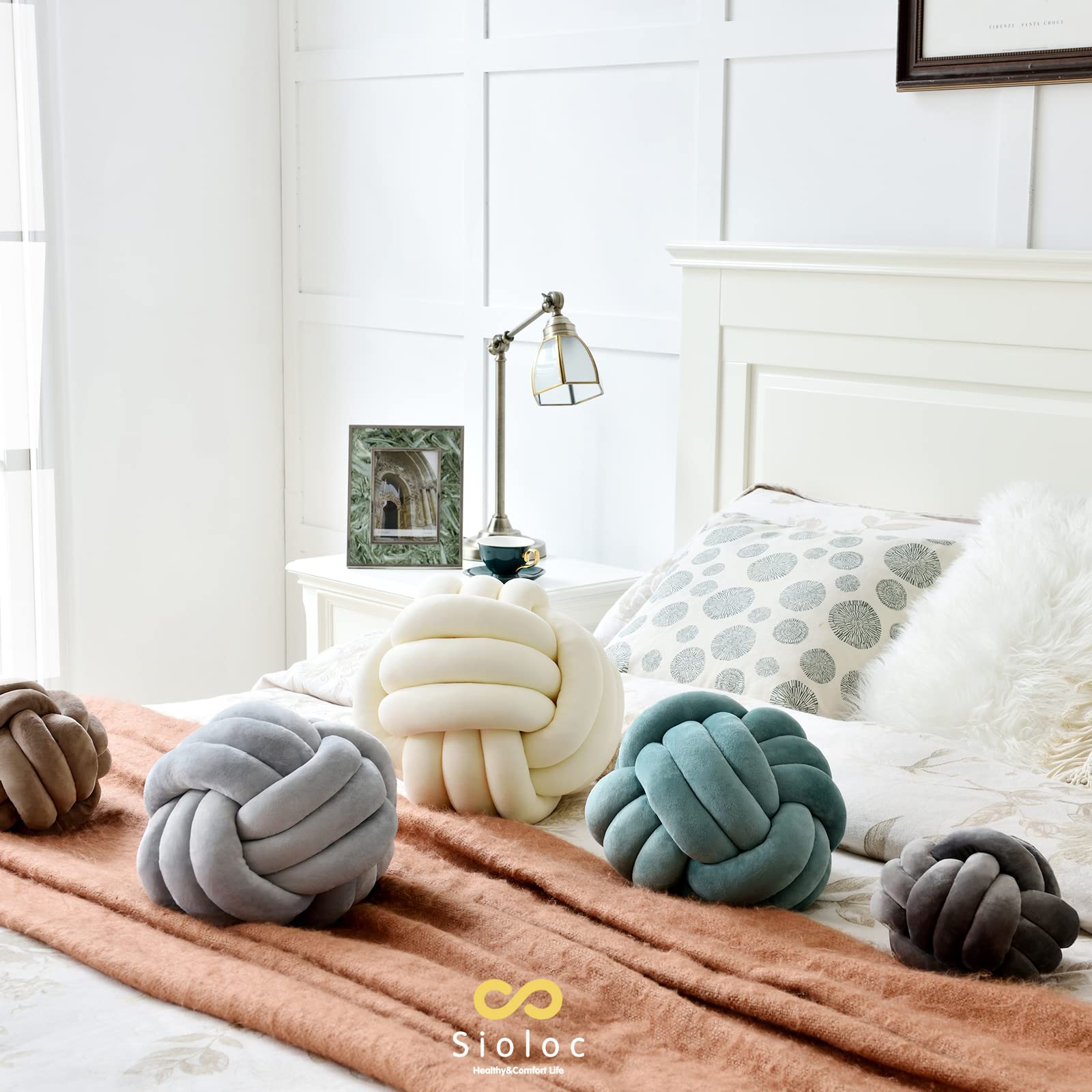 Soft Knot Ball Pillows - Handmade Round Plush Throw Cushion for Home Decor (7.8 Inches, Ivory) | Cozy Living Room Accent, Bedroom Decor & Boho Chic Gift Idea