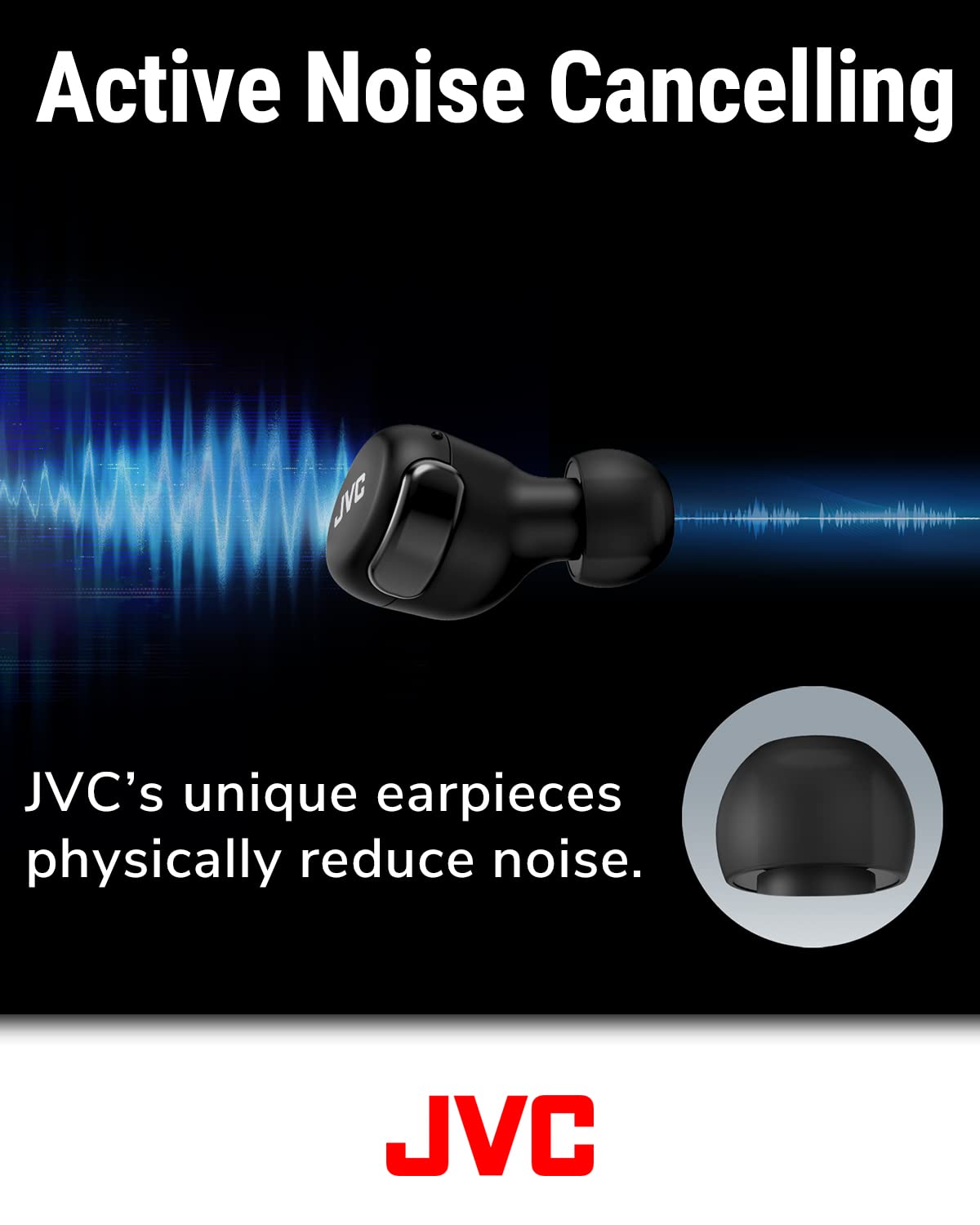 JVC HAA30TA True Wireless Earbuds with Active Noise Cancellation, Bluetooth 5.2, 21H Battery Life - Low Latency Gaming Mode, Perfect for Workouts, Commuting & Travel (Blue)