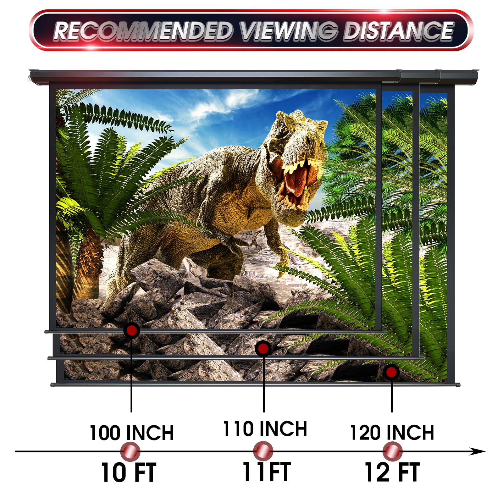 Aoxun 100 Inch Motorized Projector Screen - 16:9 HD Electric Drop Down Projection Screen with Remote Control for Indoor & Outdoor Home Theater, Movie Nights, and Backyard Entertainment