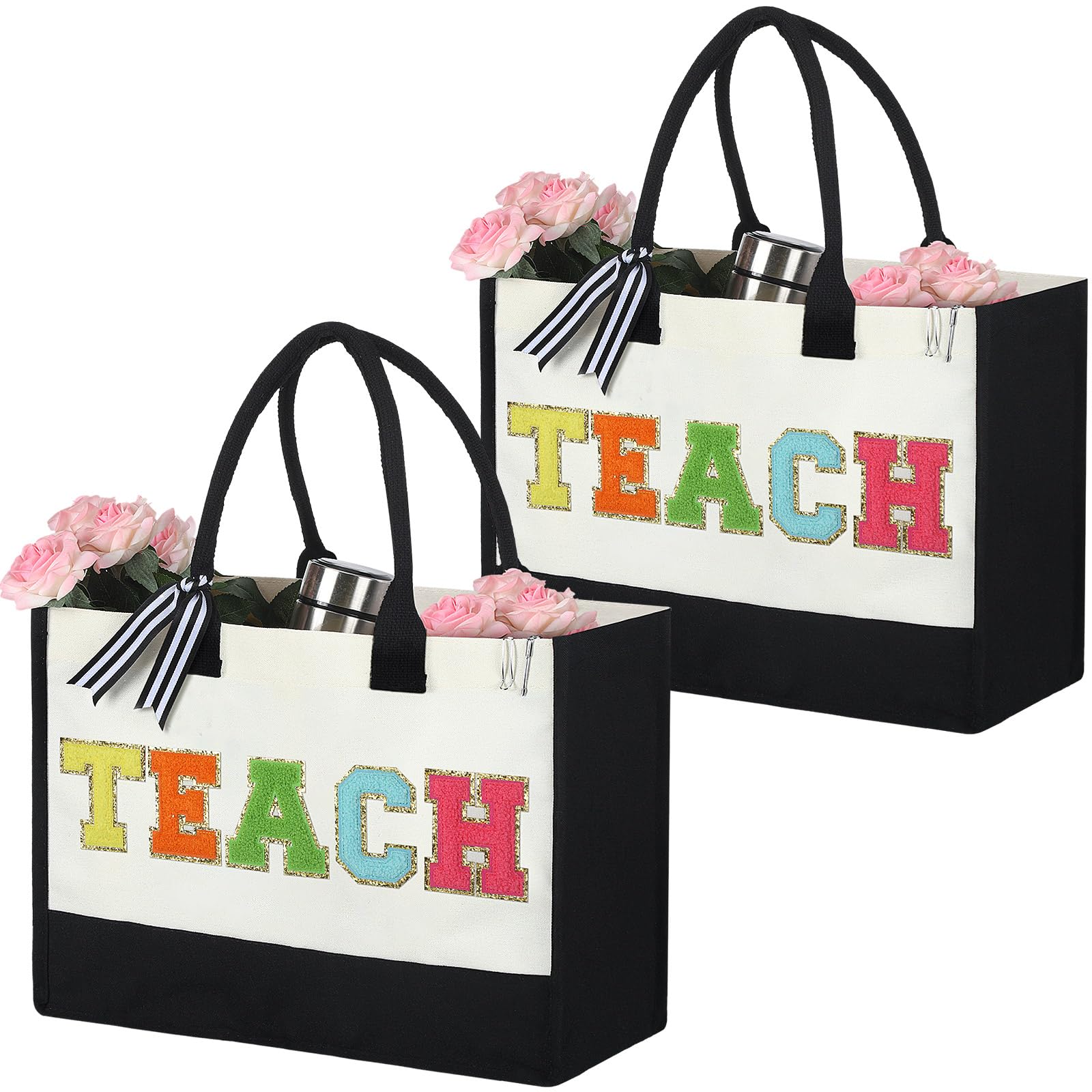 Panelee 2-Pack Teacher Appreciation Gifts - Graduation Thank You Present from Students - Women's Canvas Tote Bag with 'Teach' Design - Perfect for Teacher's Day, End of Year Gifts & Classroom Essentials