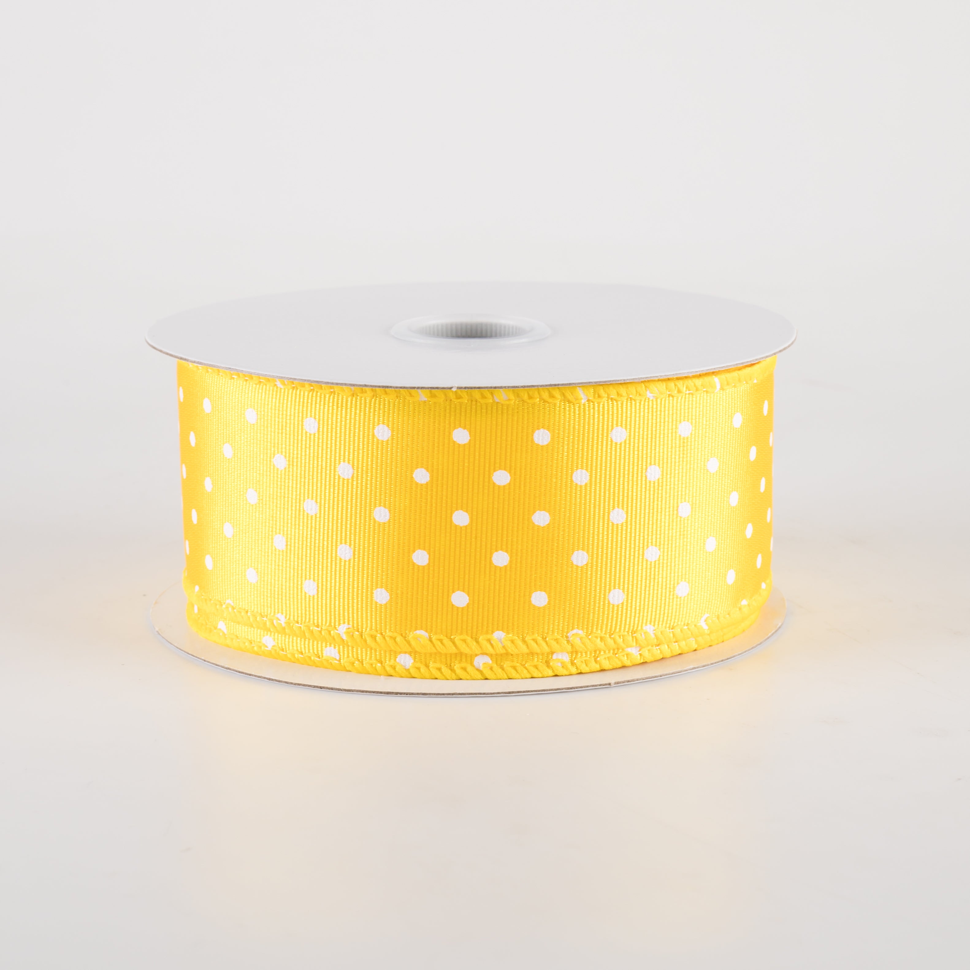 1.5 Inch Ribbed Satin Microdots Ribbon - Yellow & White Craft Ribbon (10 Yards) for Gift Wrapping, DIY Crafts, Hair Bows, and Party Decorations