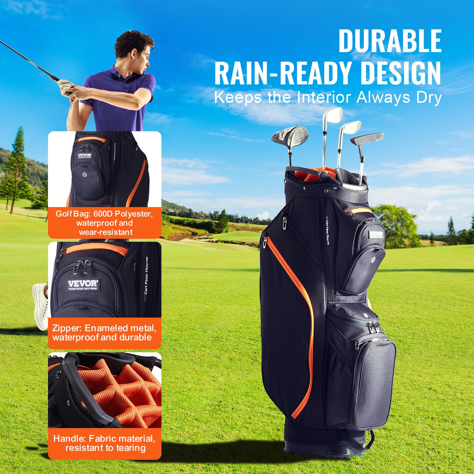 VEVOR 14-Way Golf Cart Bag with Stand - Premium Durable Golf Bag with Organizer Divider, Handles, Dust Cover & Detachable Dual Strap for Men & Women - Perfect for Golf Course, Driving Range & Tournament Play