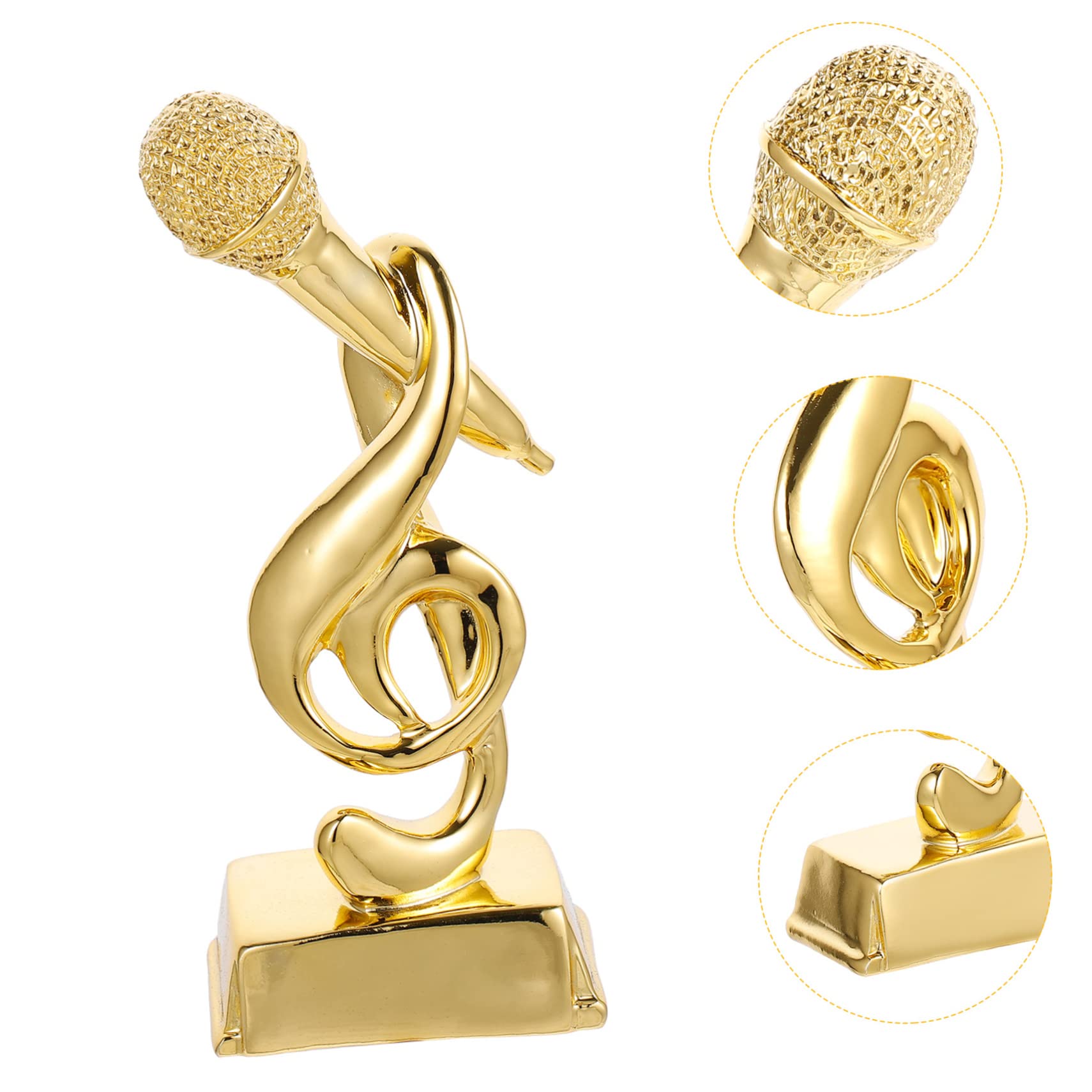 Kisangel 3-Piece Golden Resin Music Trophy Set - Children's Microphone & Note Award Trophies for Singing Contests, School Performances & Party Decorations