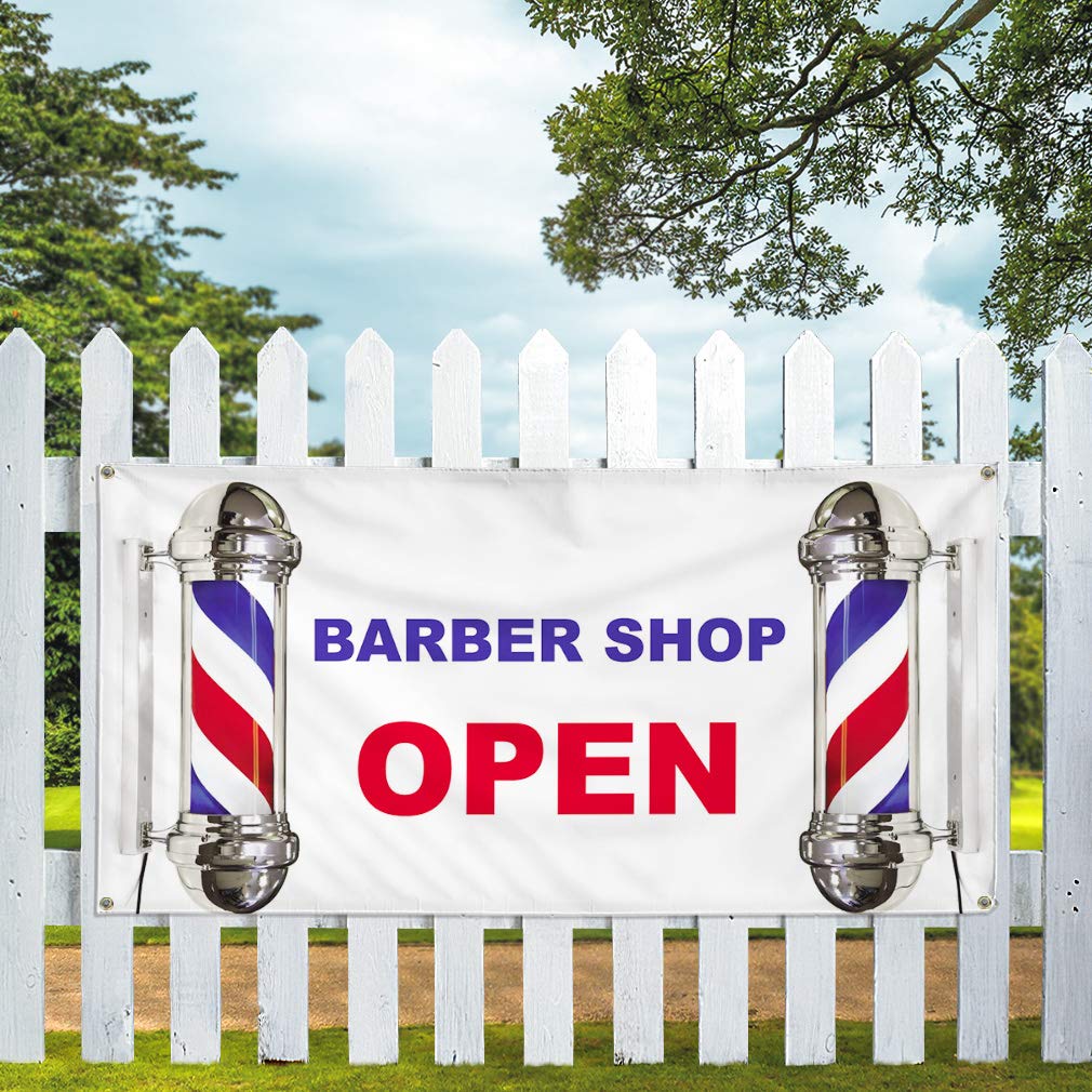 Custom Vinyl Banner for Barber Shop - Weatherproof Outdoor Advertising Sign with 8 Grommets (48x96 Inches) - Perfect for Business Promotion, Grand Openings & Yard Signs