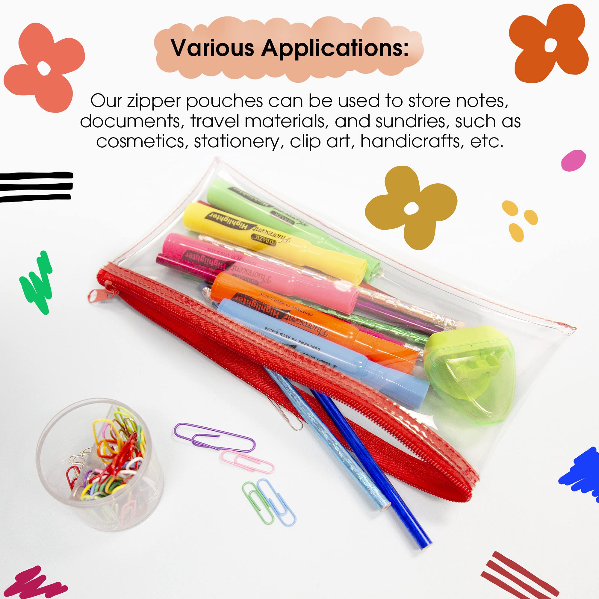 BAZIC 24-Pack Clear 3-Ring Binder Pencil Pouch with Zipper & Rivet Reinforced Holes, 11