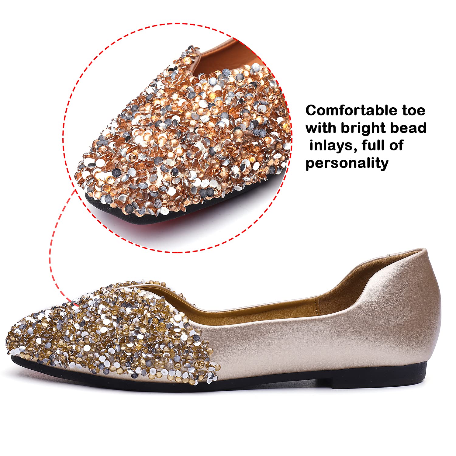 Sparkly Rhinestone Ballet Flats for Women - Comfortable Square Toe Slip-On Dress Shoes for Wedding, Party & Work - Low Heel Fashion Shoes for Everyday Wear