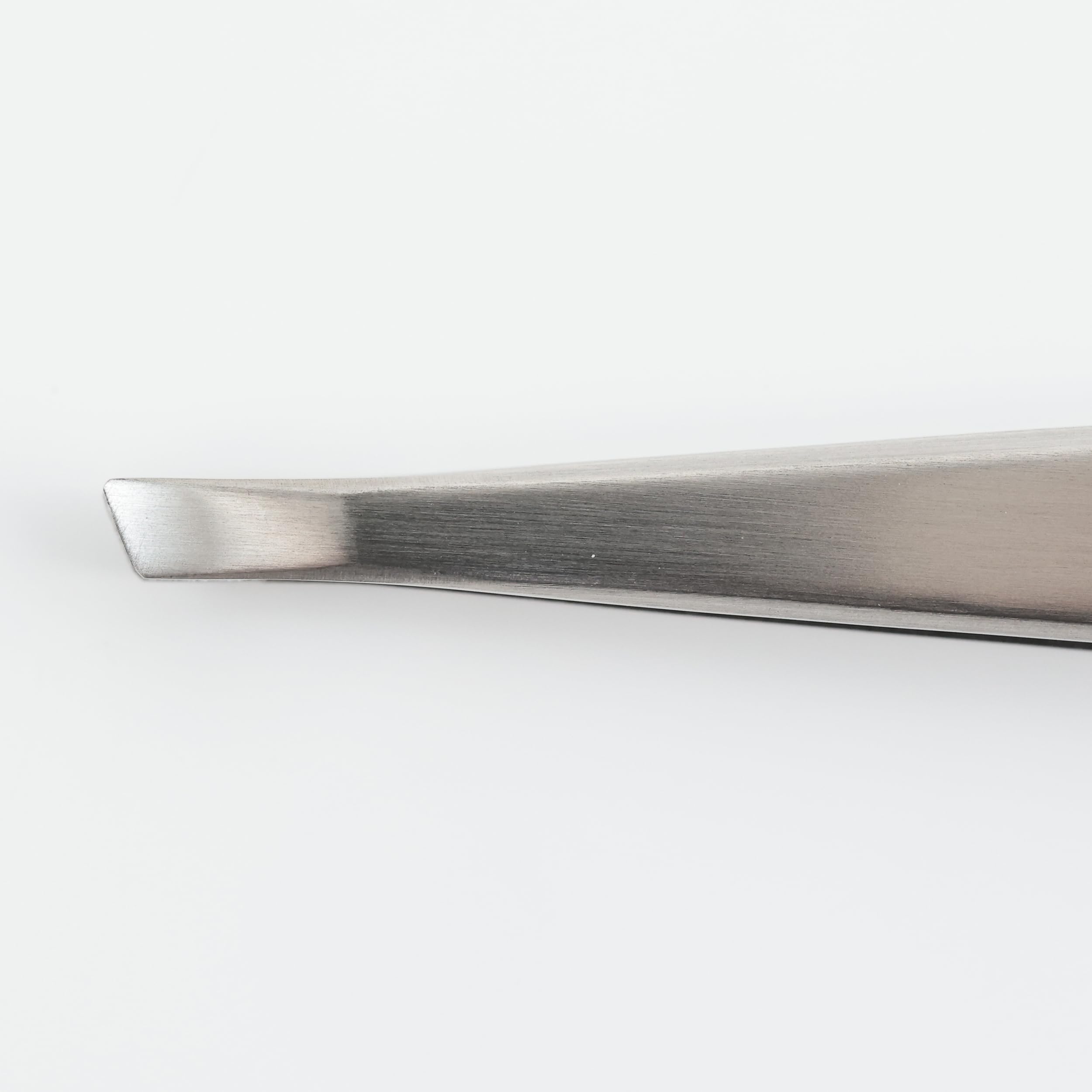 Professional Stainless Steel Slant Tip Tweezers for Eyebrows, Eyelashes & Splinters - Precise Grip for Hair Removal, Makeup & First Aid (Great for Travel & Home Use)
