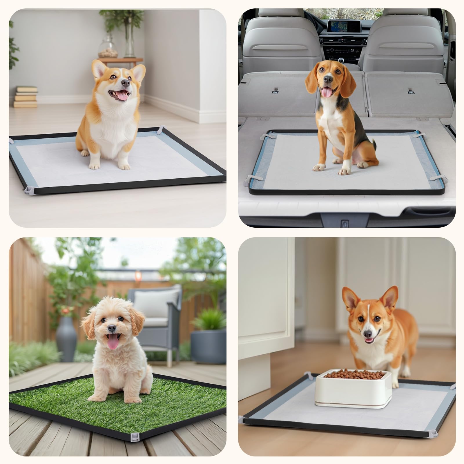 LOOBANI Large Dog Pee Pad Holder - Non-Slip Silicone Puppy Training Mat Tray with 4 Secure Clamps for Indoor Potty Training - Fits 27