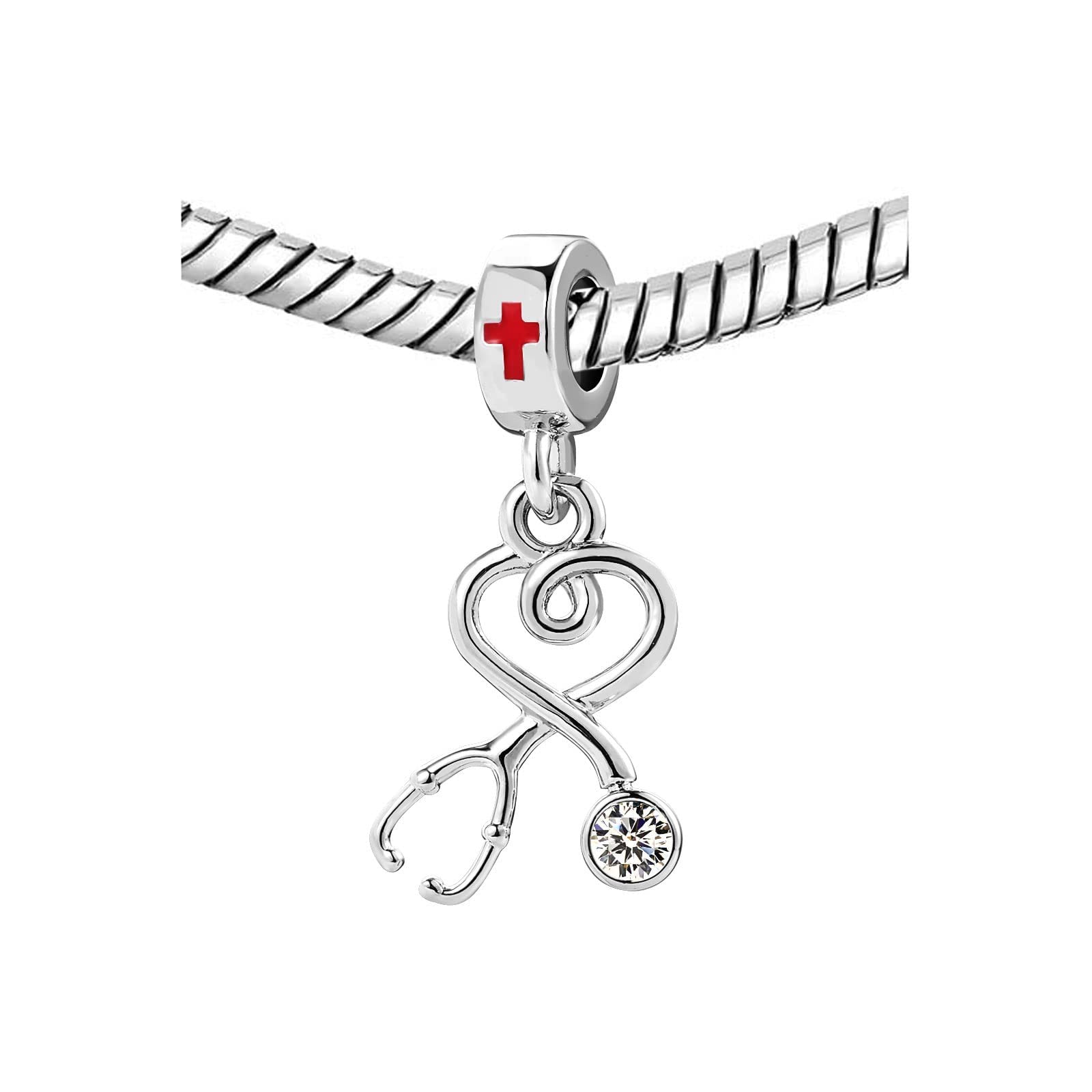 Mini Jewelry Heart Stethoscope Charm for Pandora Bracelets - Nurse Doctor Medical Gift for Women, Girls, Daughter Birthday Present - Perfect for Nurses Week, Medical Graduation & Healthcare Appreciation