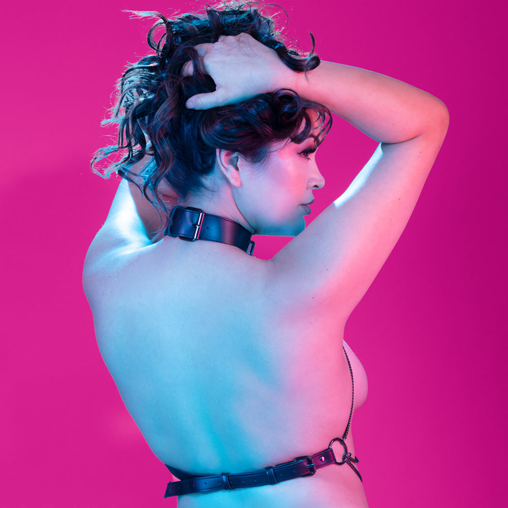 Euphoria Multi-Chain Vegan Leather Collar Harness for Women - Edgy Gothic Fashion Accessory for BDSM, Fetish, and Nightclub Outfits