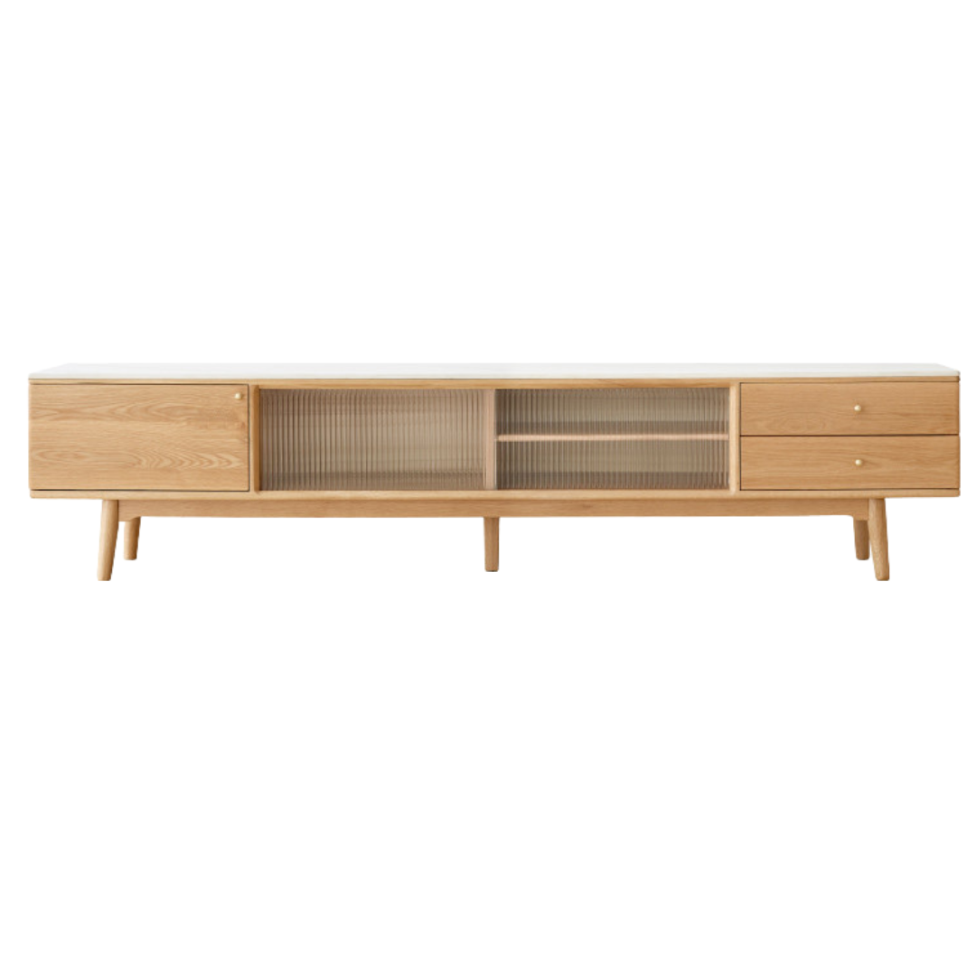 86.6x13.8x17.7 inch/ 220x35x45сm/ Natural Wood color/Oak Slate Double Drawer TV Cabinet