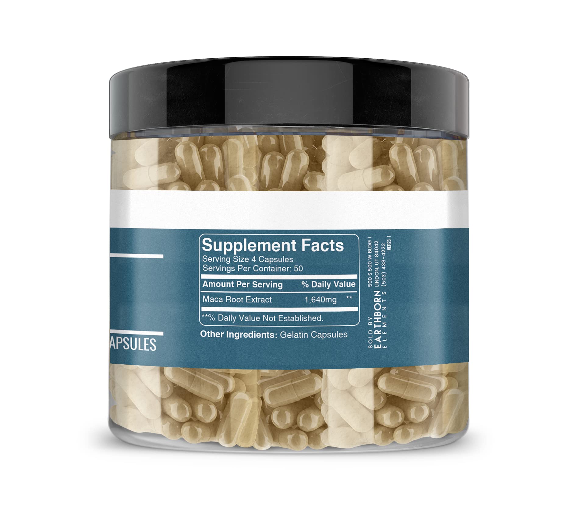 Earthborn Elements Maca Root Extract 200 Capsules - Pure & Undiluted Peruvian Maca Powder, No Additives, Gluten-Free, Vegan - Boost Energy, Stamina & Libido Naturally for Men & Women