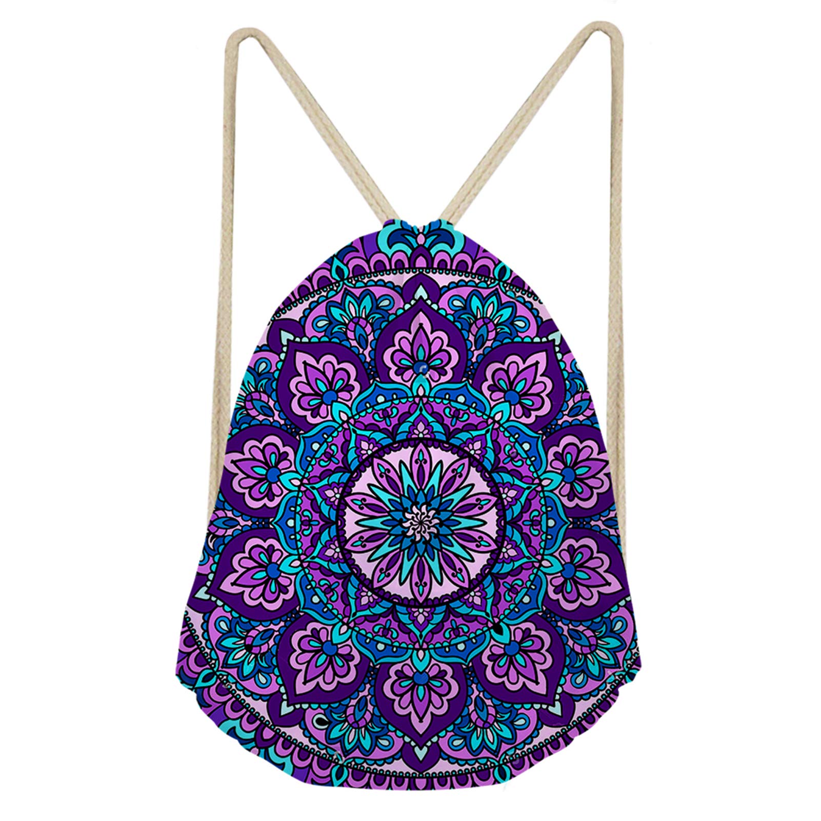 Bohemian Mandala Print Drawstring Backpack for Kids, Gym & Travel - Beach Day Bag