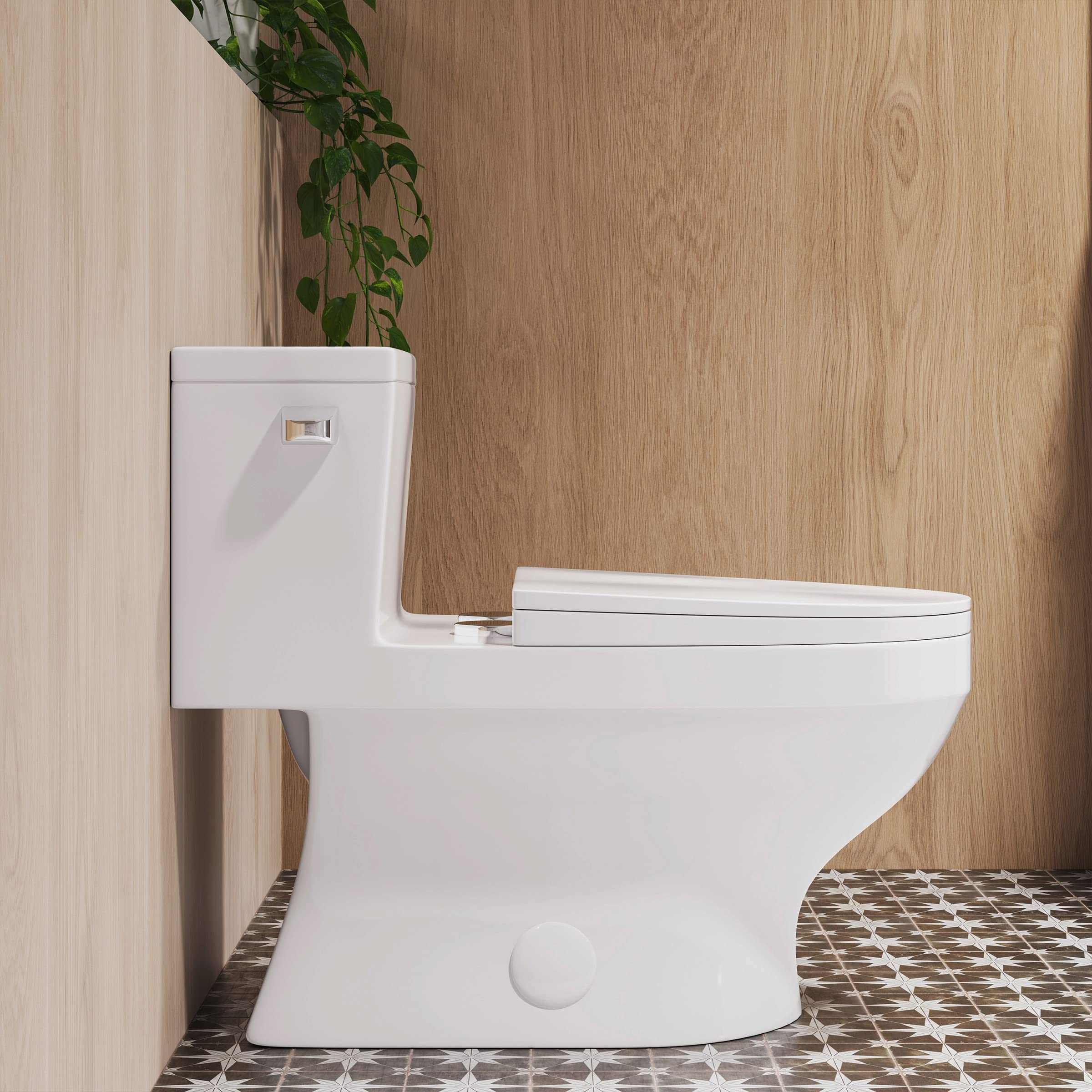 Clichy One-Piece Elongated Toilet with Side Flush | 1.28 GPF Water Efficient | Perfect for Small Bathrooms & Modern Homes