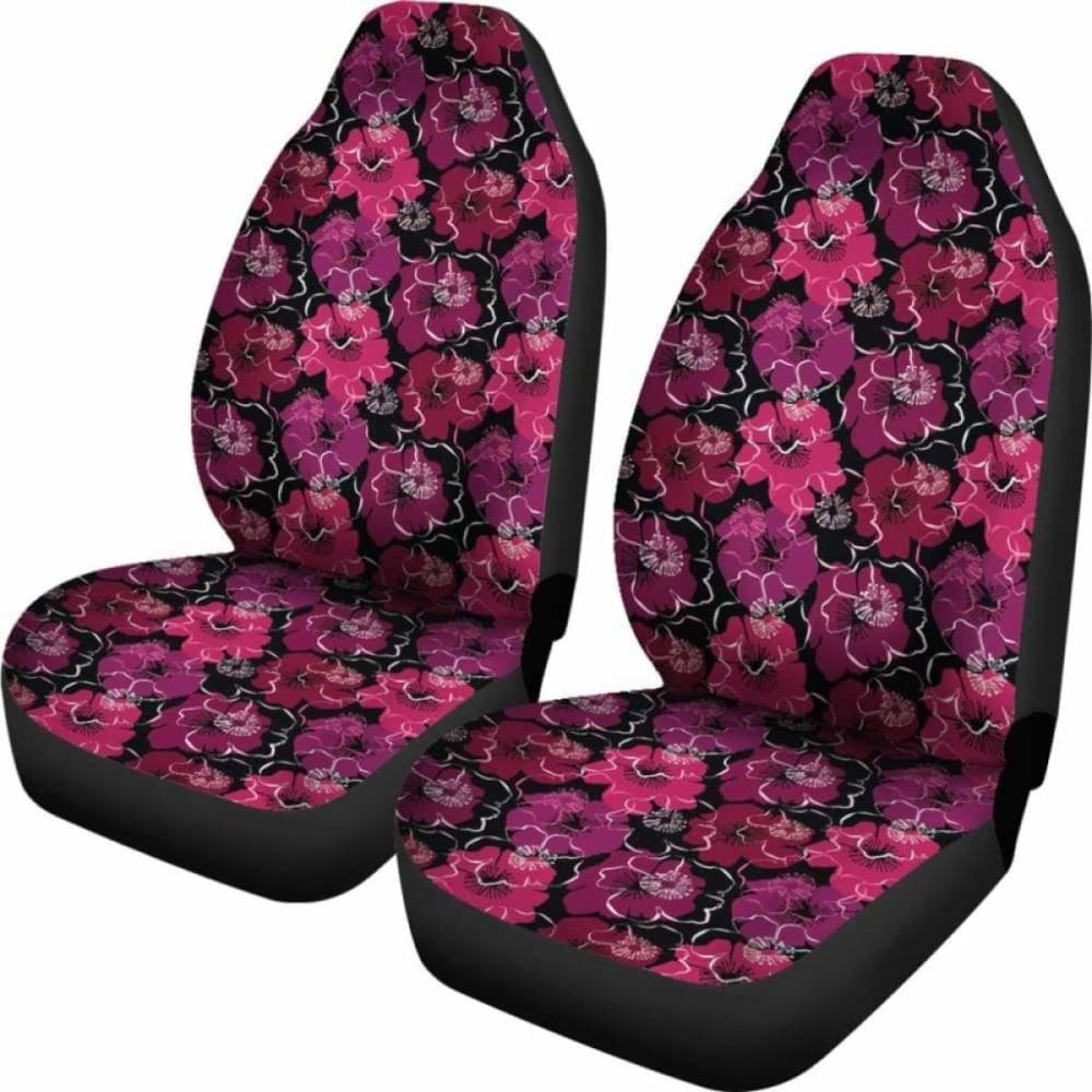 Black Pink Purple Floral Pattern Car Seat Covers - Tropical Flowers Design for Cars, SUVs & Trucks | Waterproof & Comfortable Seat Protectors for Daily Commute & Road Trips