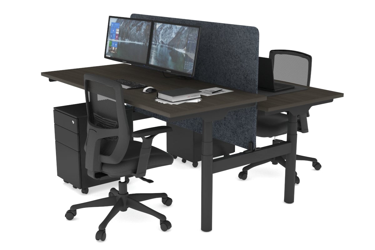 Flexi Premium Height Adjustable 2-Person H Bench Workstation - Black Frame [1800L x 700W] - Ergonomic Office & Home Workspace Solution for Shared Desks