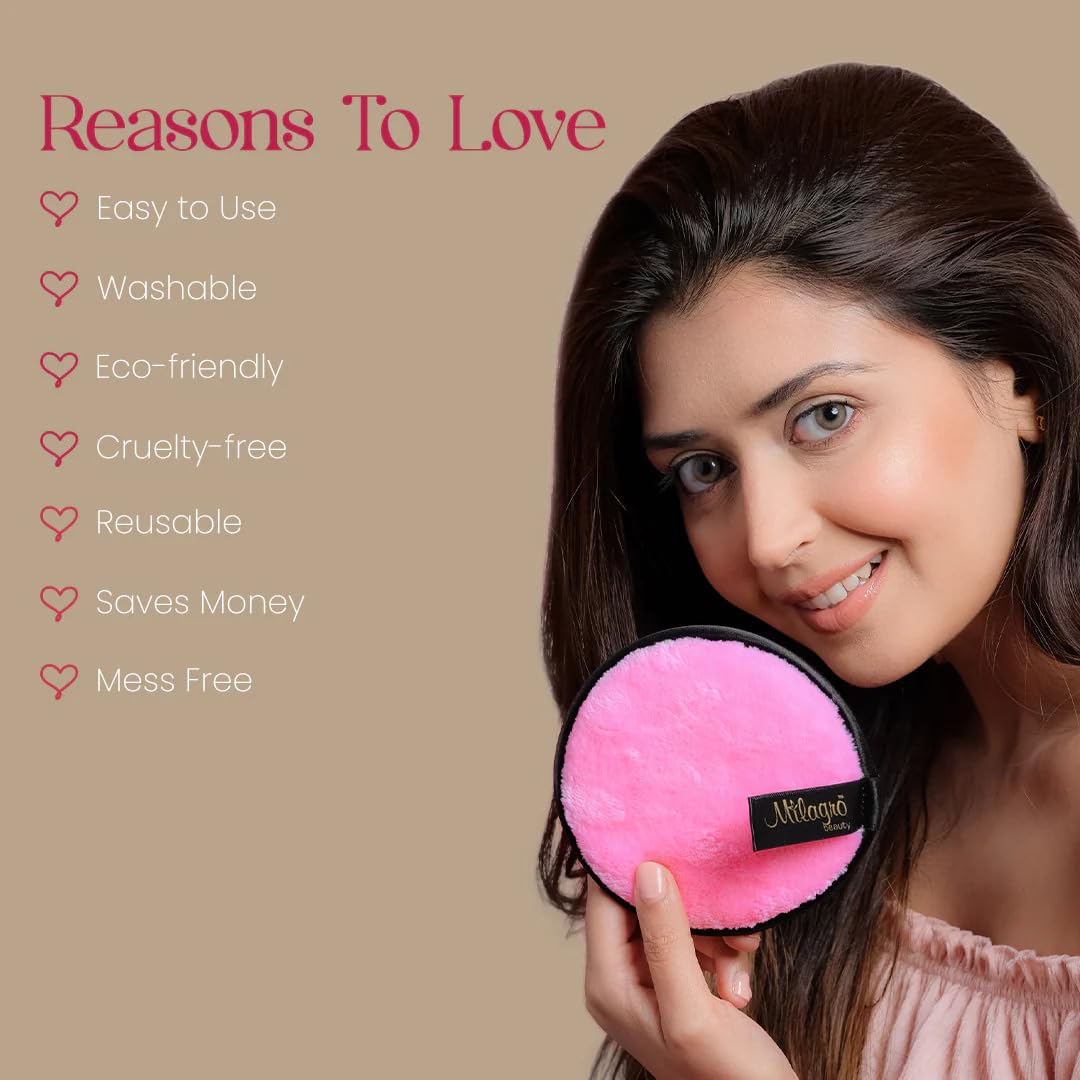 Milagro Beauty Reusable Makeup Remover Pads - Soft & Gentle Cleansing Pads for Face & Eye Makeup Removal - Deep Cleansing, Eco-Friendly & Hypoallergenic - Perfect for Daily Skincare Routine & Travel