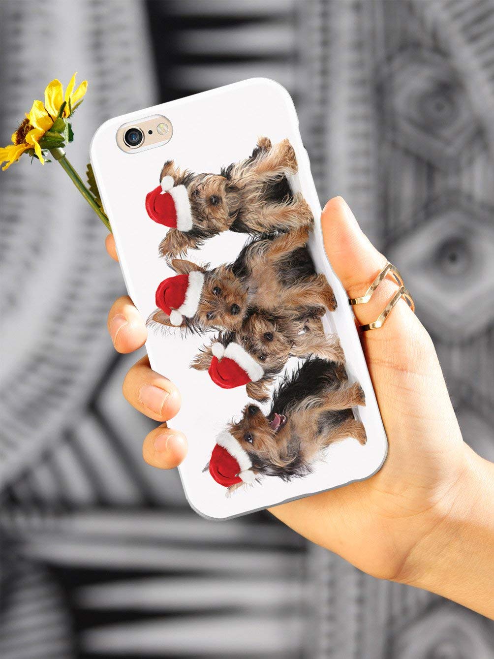 Inspired Cases - iPhone 8 Case with 3D Textured Protection | Cute Christmas Yorkies Design | Perfect Gift for Holidays & Everyday Use