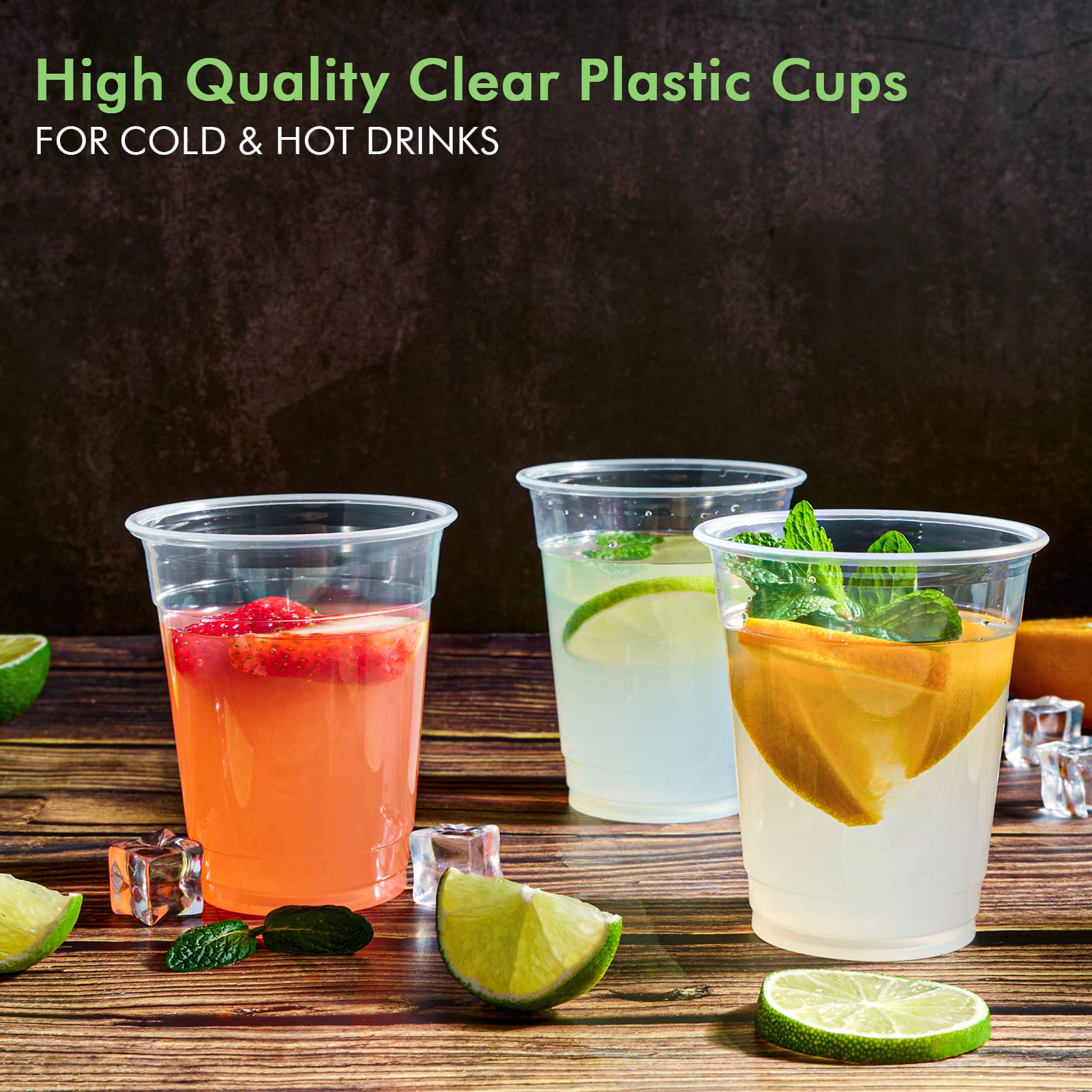 FOCUSLINE 300 Pack 12 oz Clear Plastic Cups - Disposable Drinking Cups for Water, Juice, Soda & Iced Coffee - Perfect for Parties, Picnics & Office Use