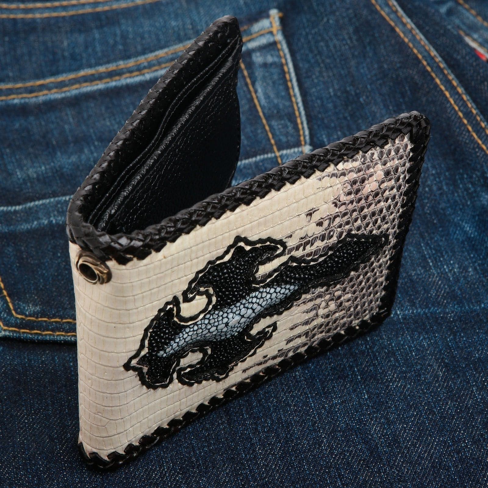 Gothic Grey Genuine Leather Bifold Biker Wallet for Men - Slim RFID Blocking Motorcycle Wallet with ID Window & Card Slots - Perfect for Riding, Travel & Everyday Use
