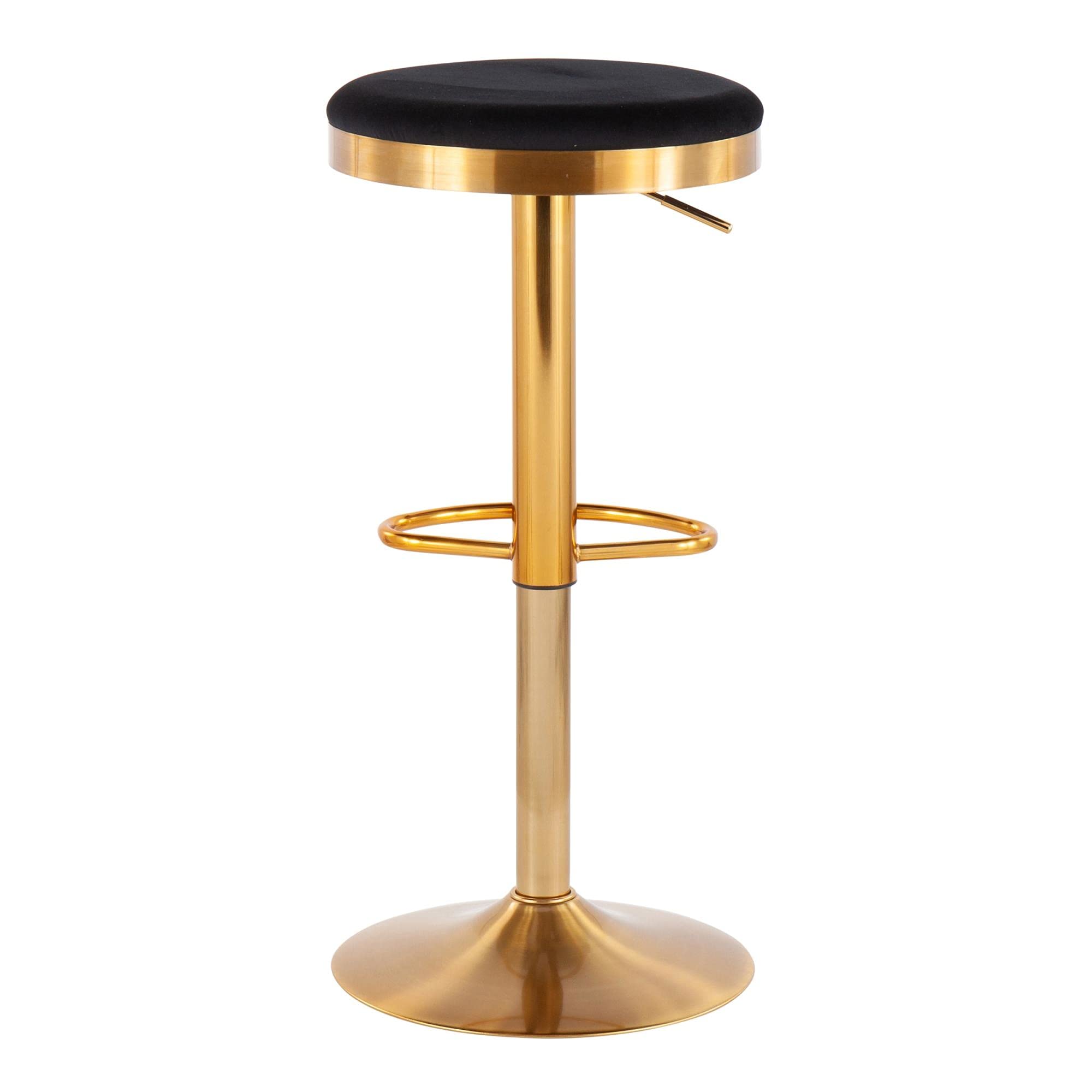 LumiSource Dakota Adjustable Swivel Bar Stool Set of 2 - Gold Upholstered Bar Height Stools for Kitchen Island, Home Bar & Counter Seating - Comfortable Bar Chairs with Back Support