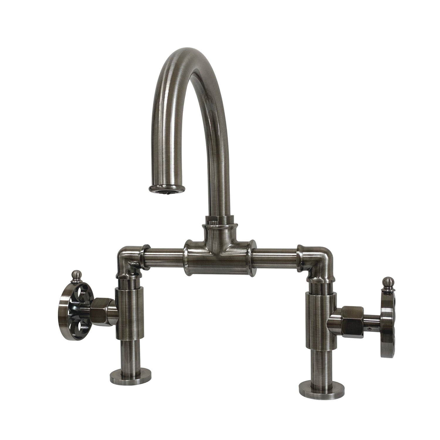 Belknap KS217RXVN 2-Handle Deck Mount Bathroom Sink Faucet with Push Pop-Up Drain - Black Stainless Steel - Perfect for Modern Bathrooms & Powder Rooms