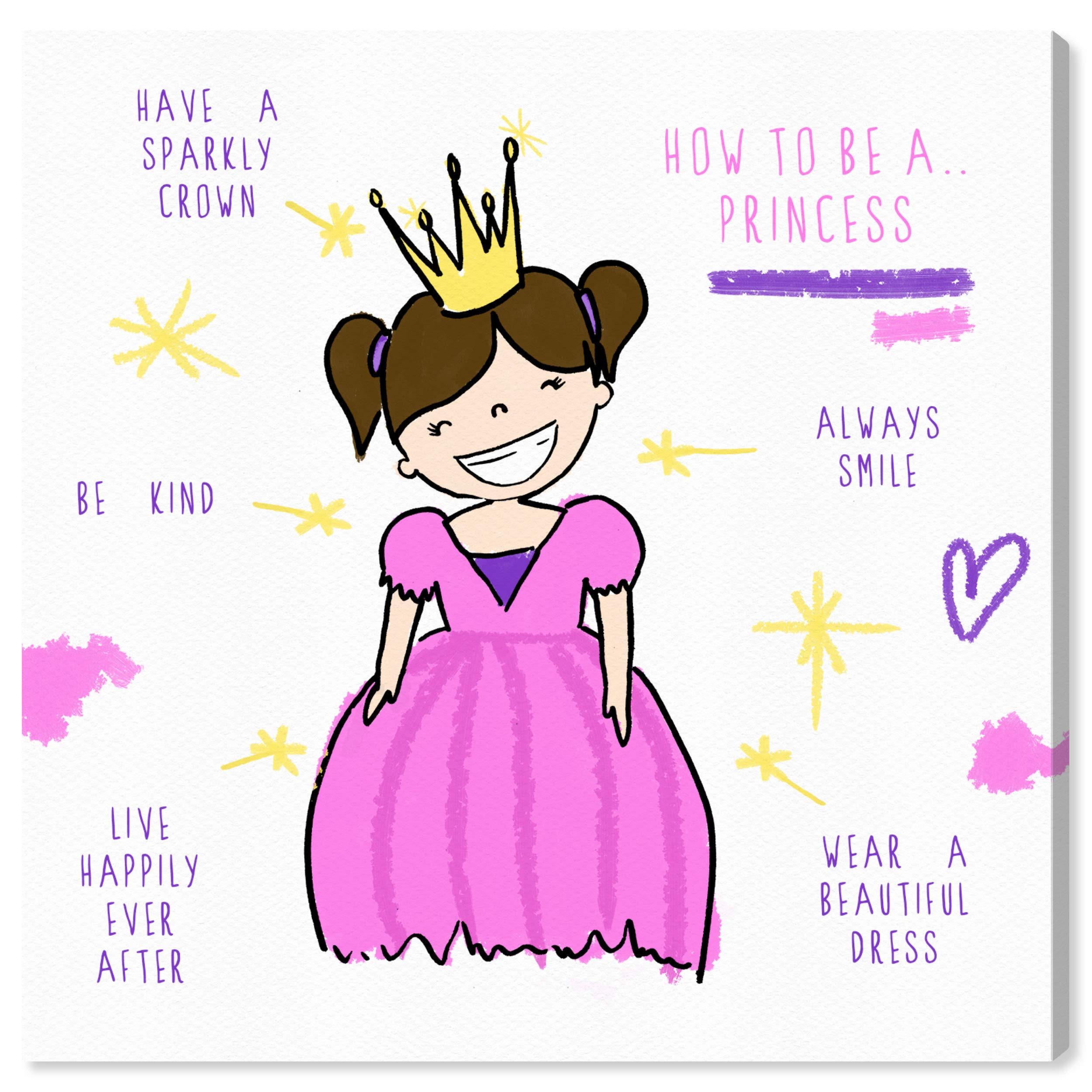 Oliver Gal Artist Co. 'How to Be a Princess' Fantasy Wall Art Canvas Print - 24x24 Inch Pink & White Home Decor - Perfect for Nursery, Girls' Room & Princess-Themed Bedroom Decorations