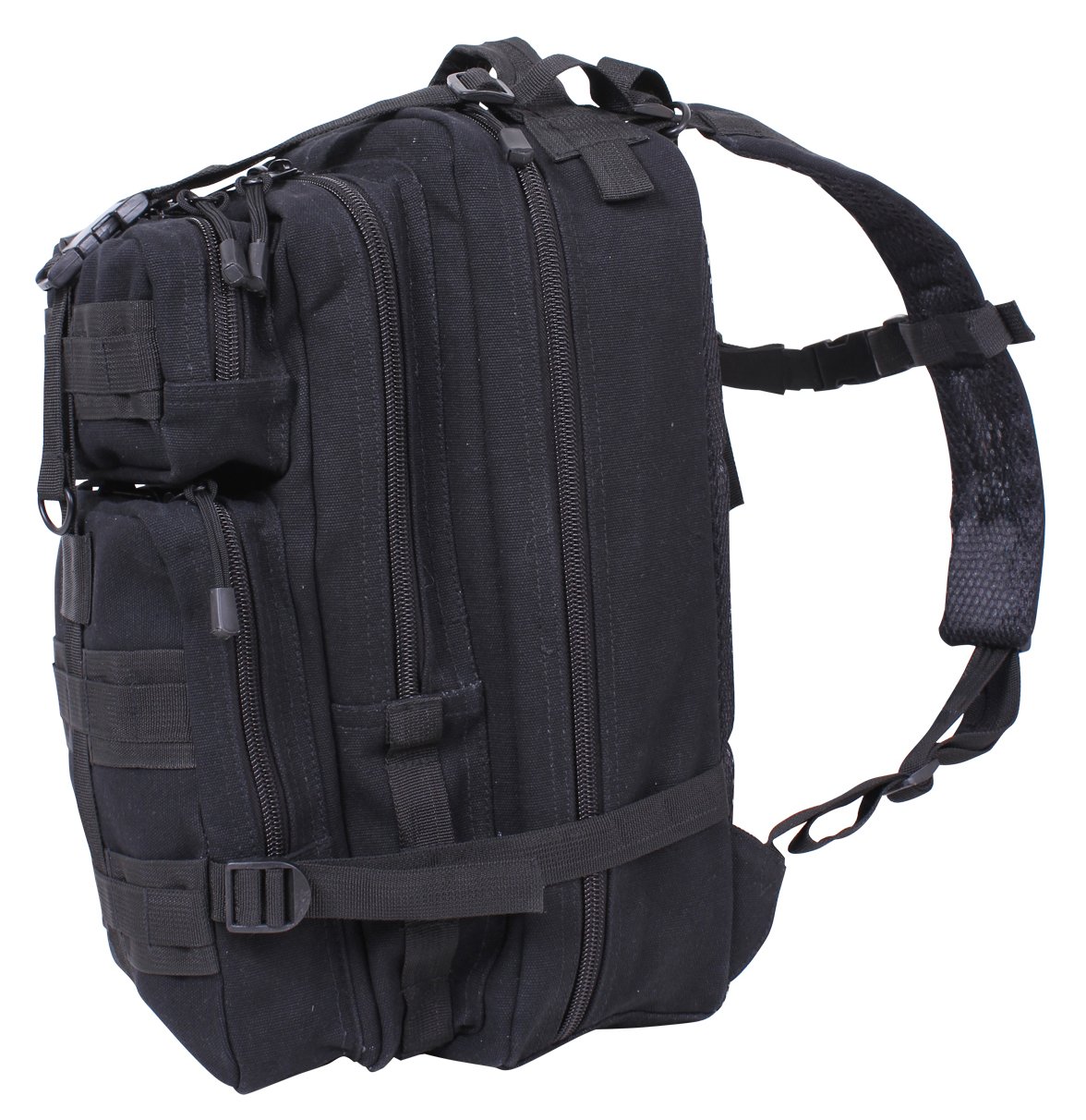 Black Tactical Canvas Go Pack Backpack - Durable Military Style Hiking Daypack for Outdoor Adventures, Travel & Everyday Use